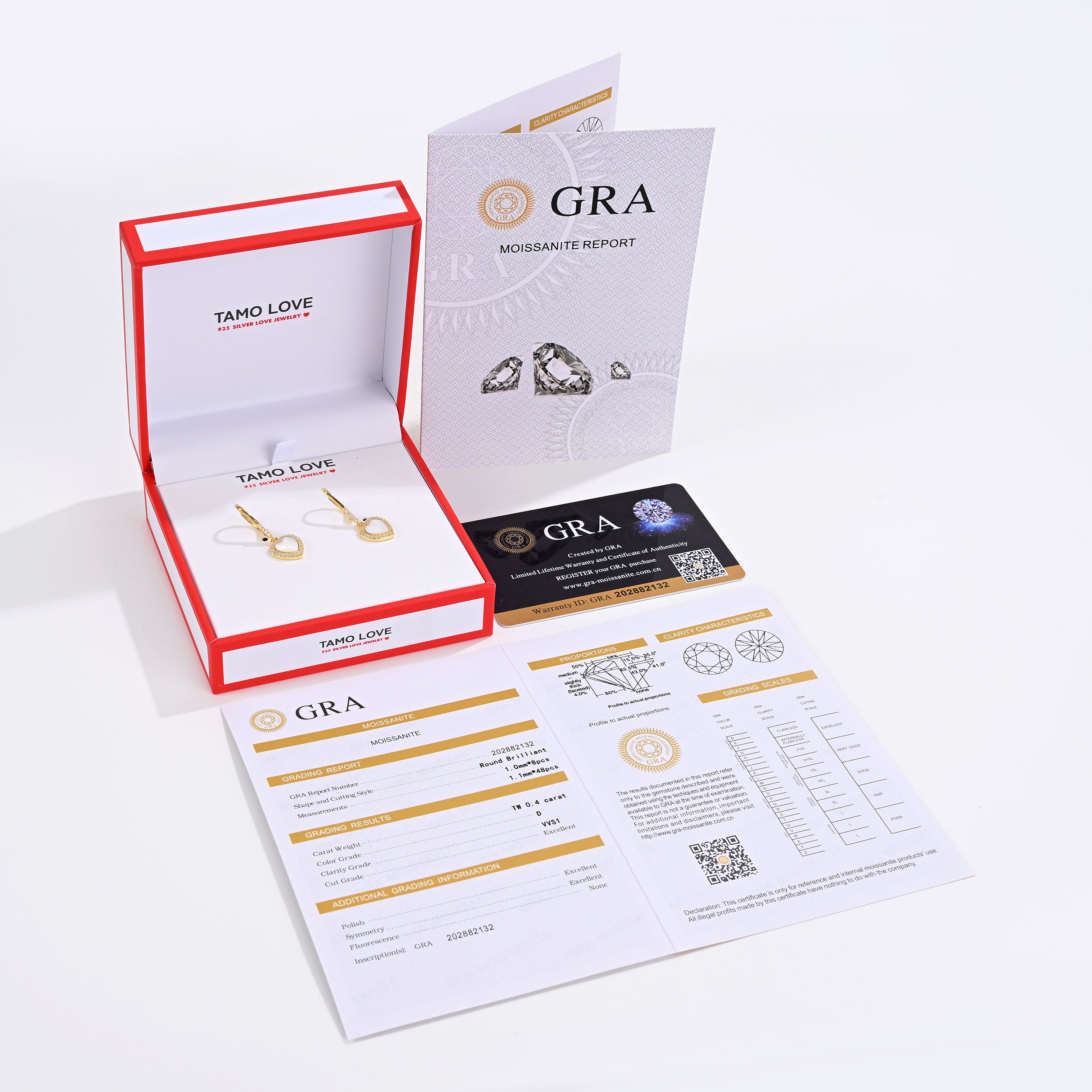 925 Silver Moissanite Created MOP Earrings Round 0.4 CT. VVS1 D