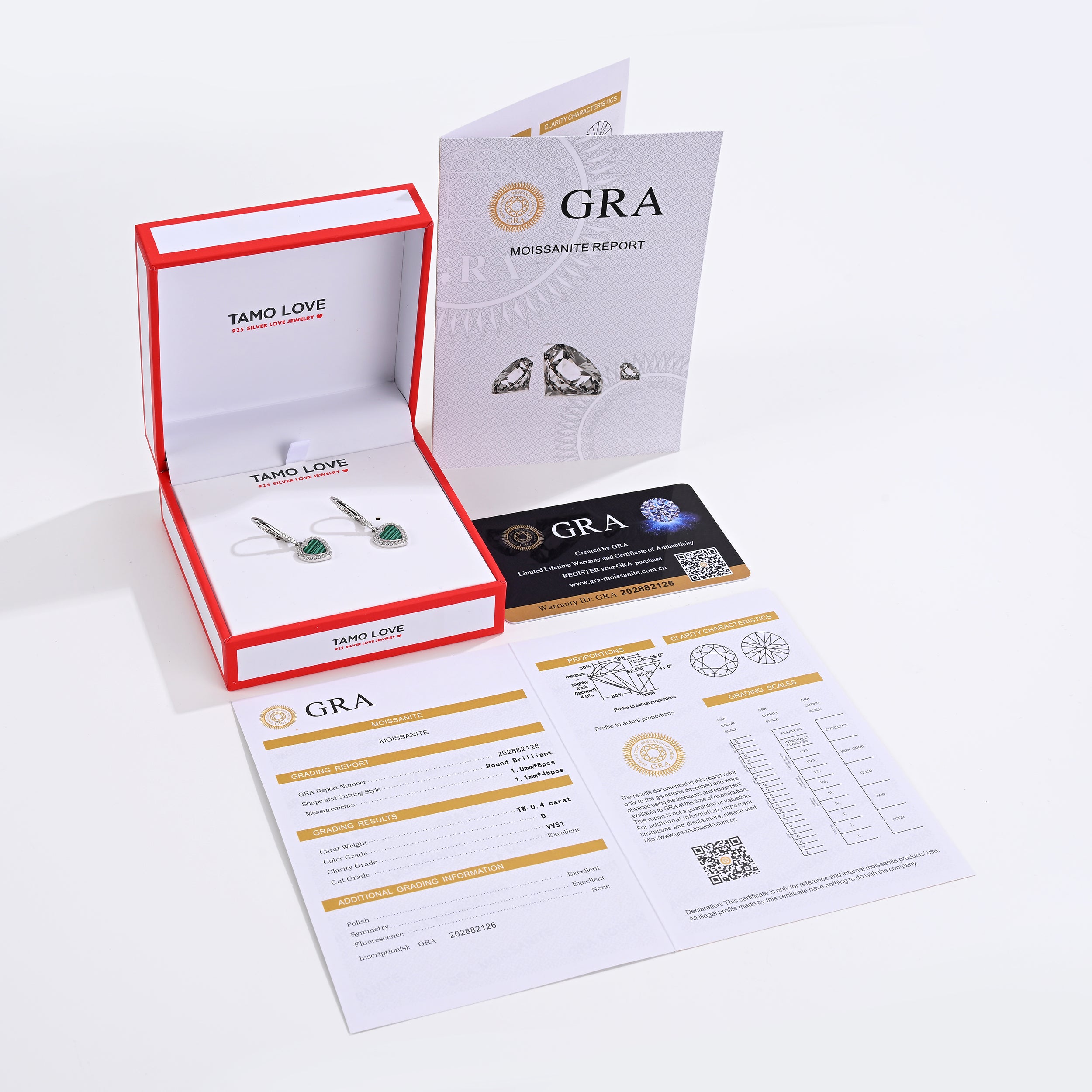 925 Silver Moissanite Created MOP Earrings Round 0.4 CT. VVS1 D