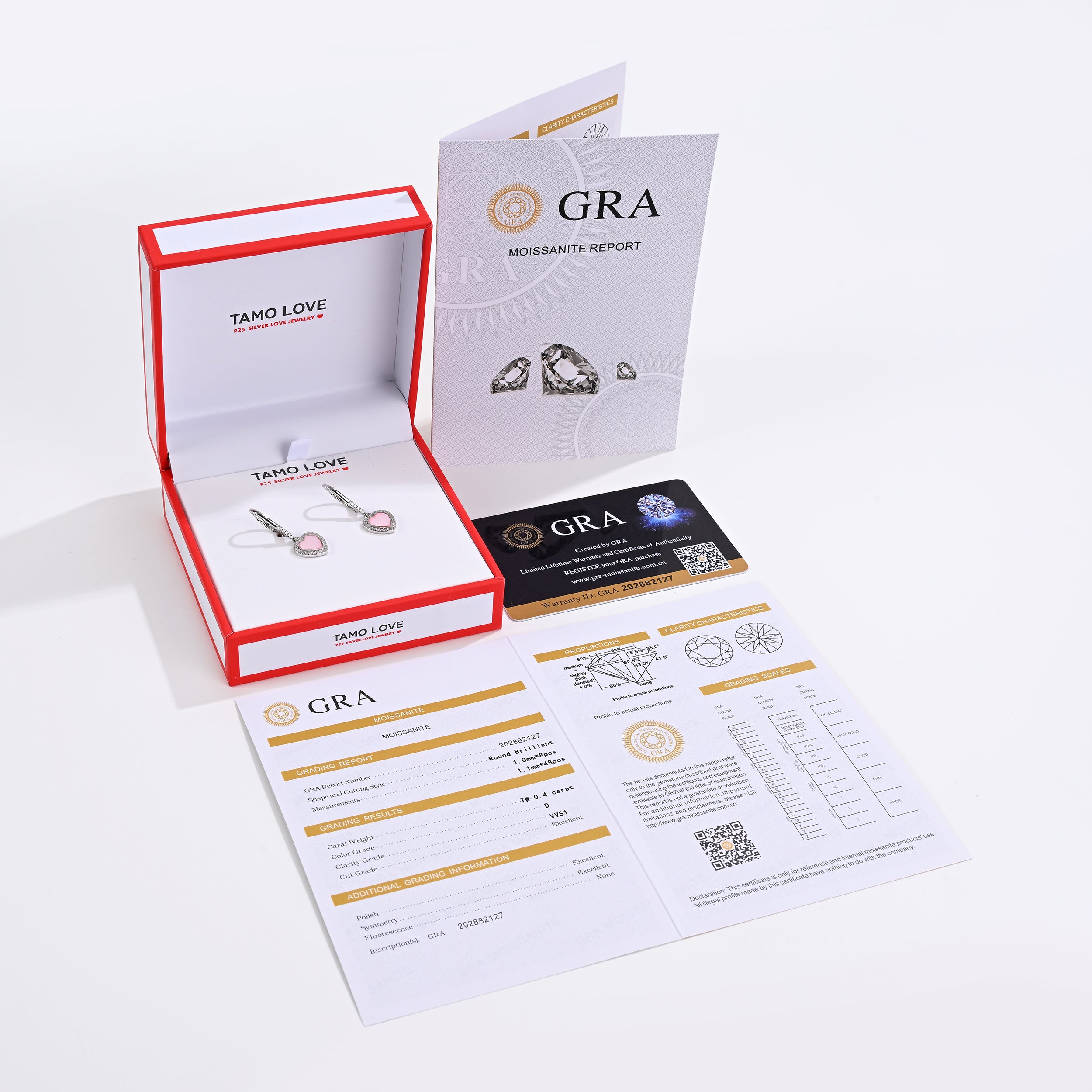 925 Silver Moissanite Created MOP Earrings Round 0.4 CT. VVS1 D