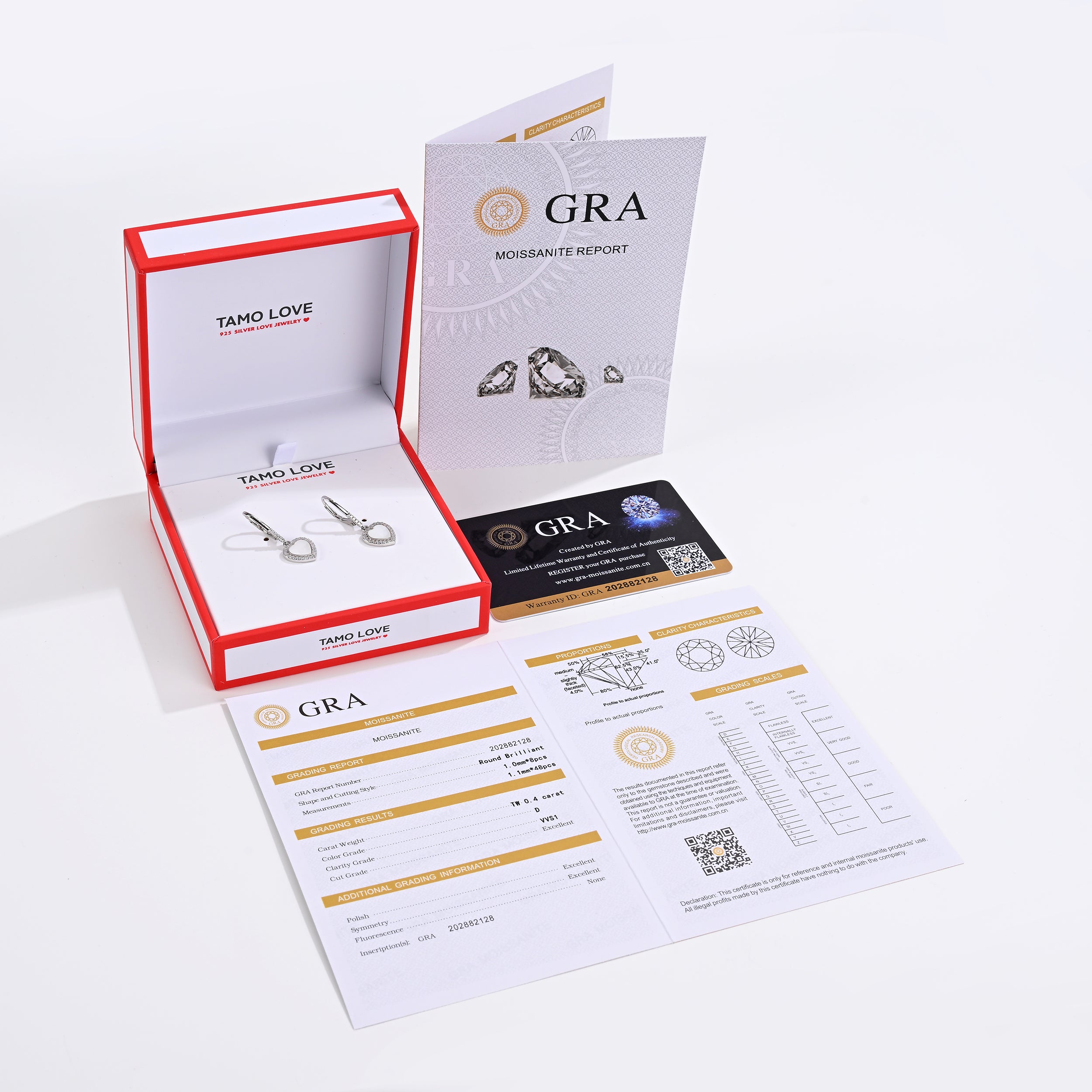 925 Silver Moissanite Created MOP Earrings Round 0.4 CT. VVS1 D