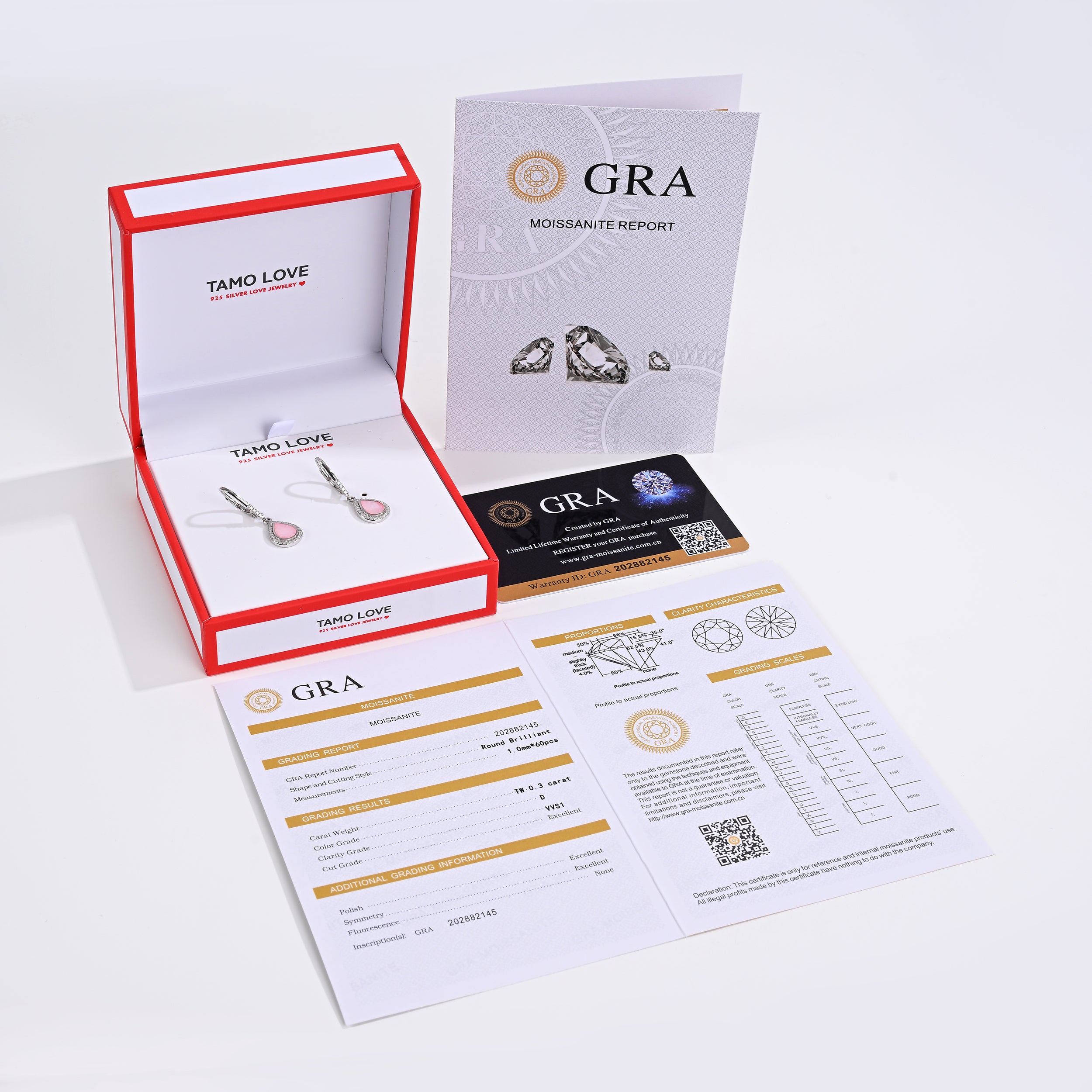 925 Silver Moissanite Created MOP Earrings Round 0.3 CT. VVS1 D