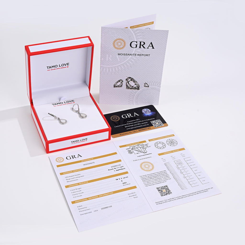 925 Silver Moissanite Created MOP Earrings Round 0.3 CT. VVS1 D