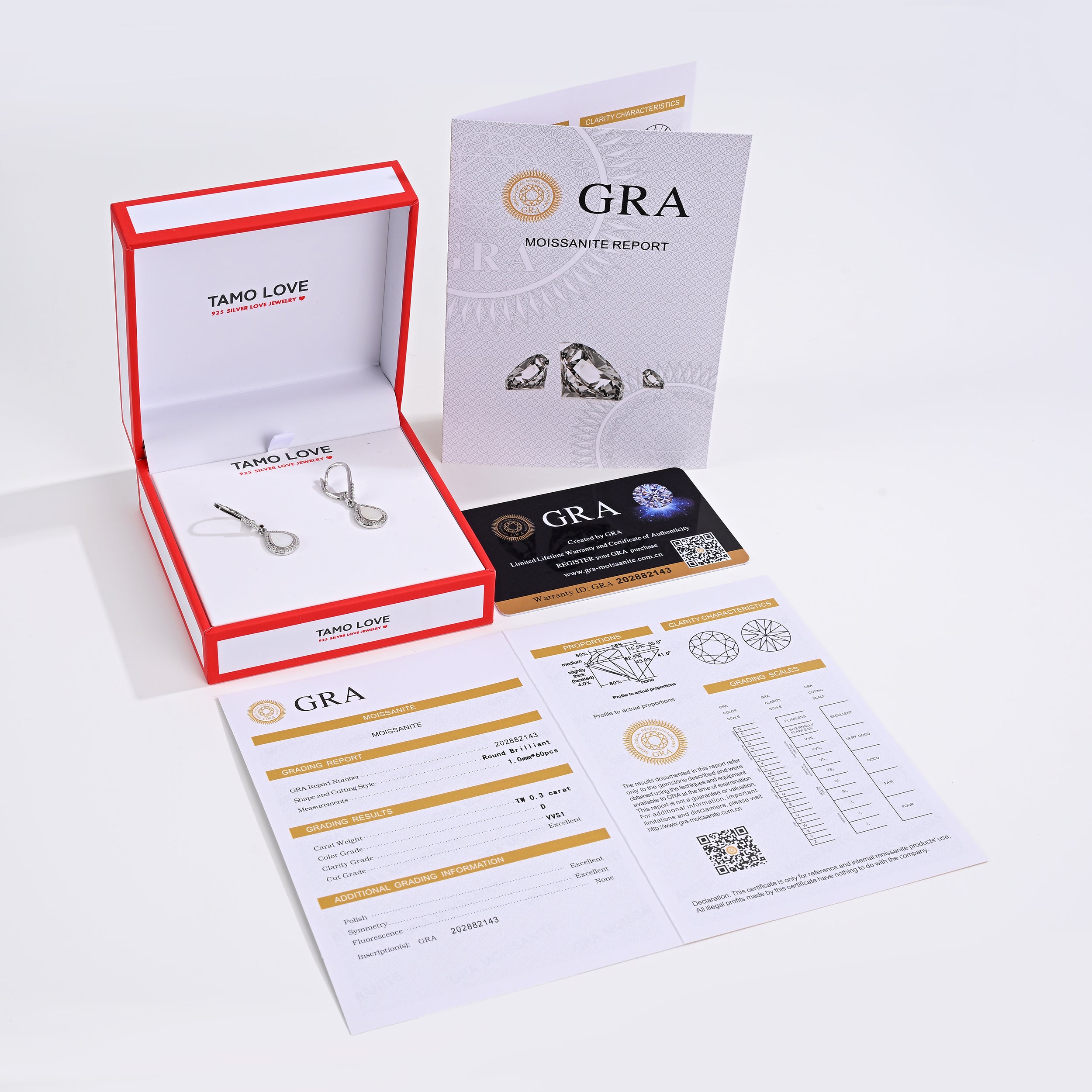 925 Silver Moissanite Created MOP Earrings Round 0.3 CT. VVS1 D