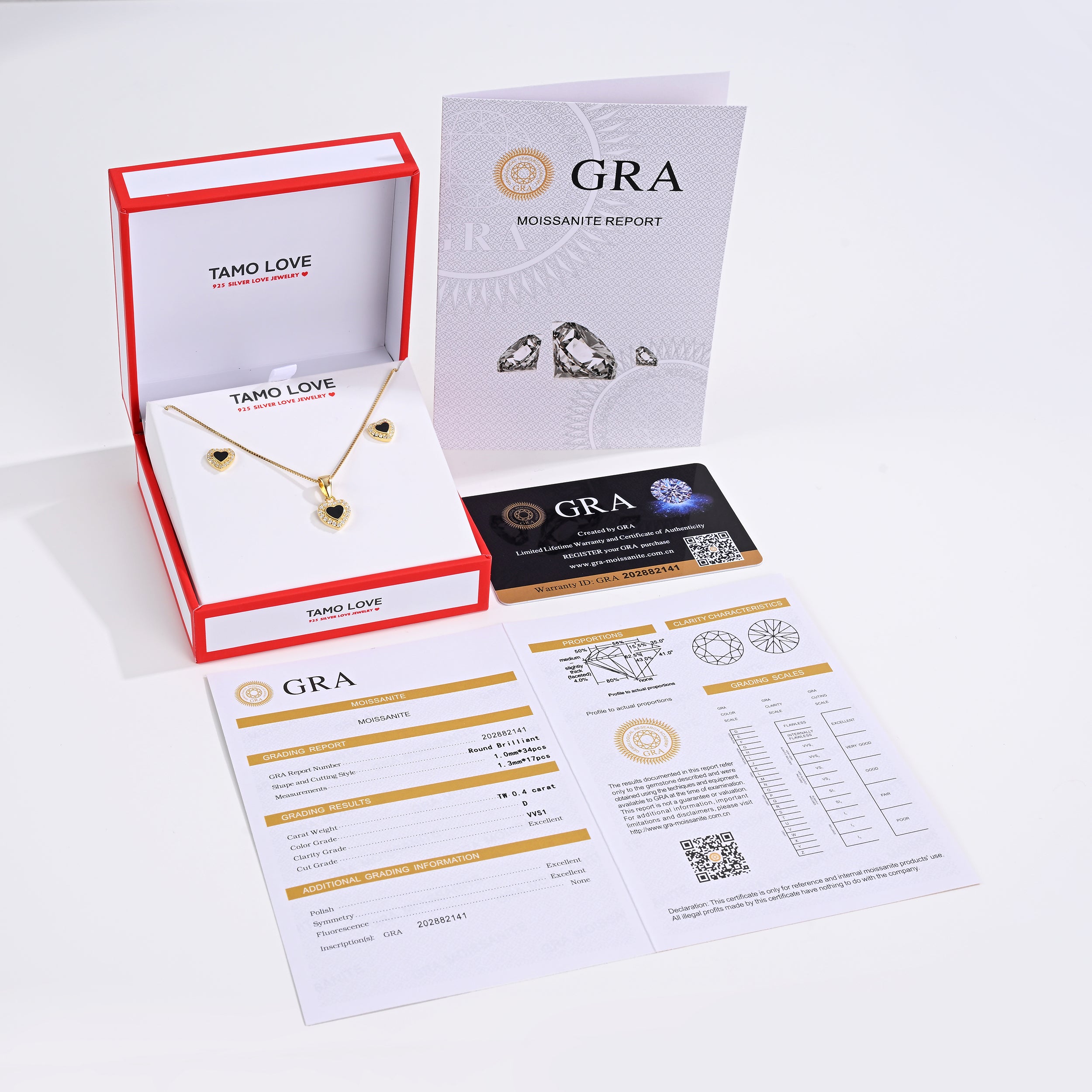 925 Silver Moissanite MOP Earrings & Necklaces Sets Round 0.4 CT. VVS1 D