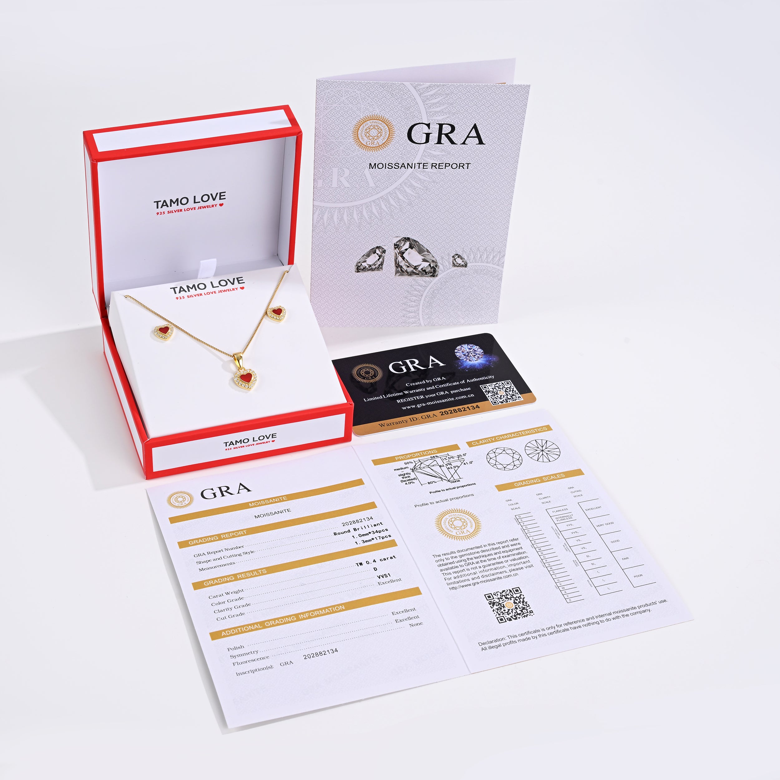 925 Silver Moissanite MOP Earrings & Necklaces Sets Round 0.4 CT. VVS1 D