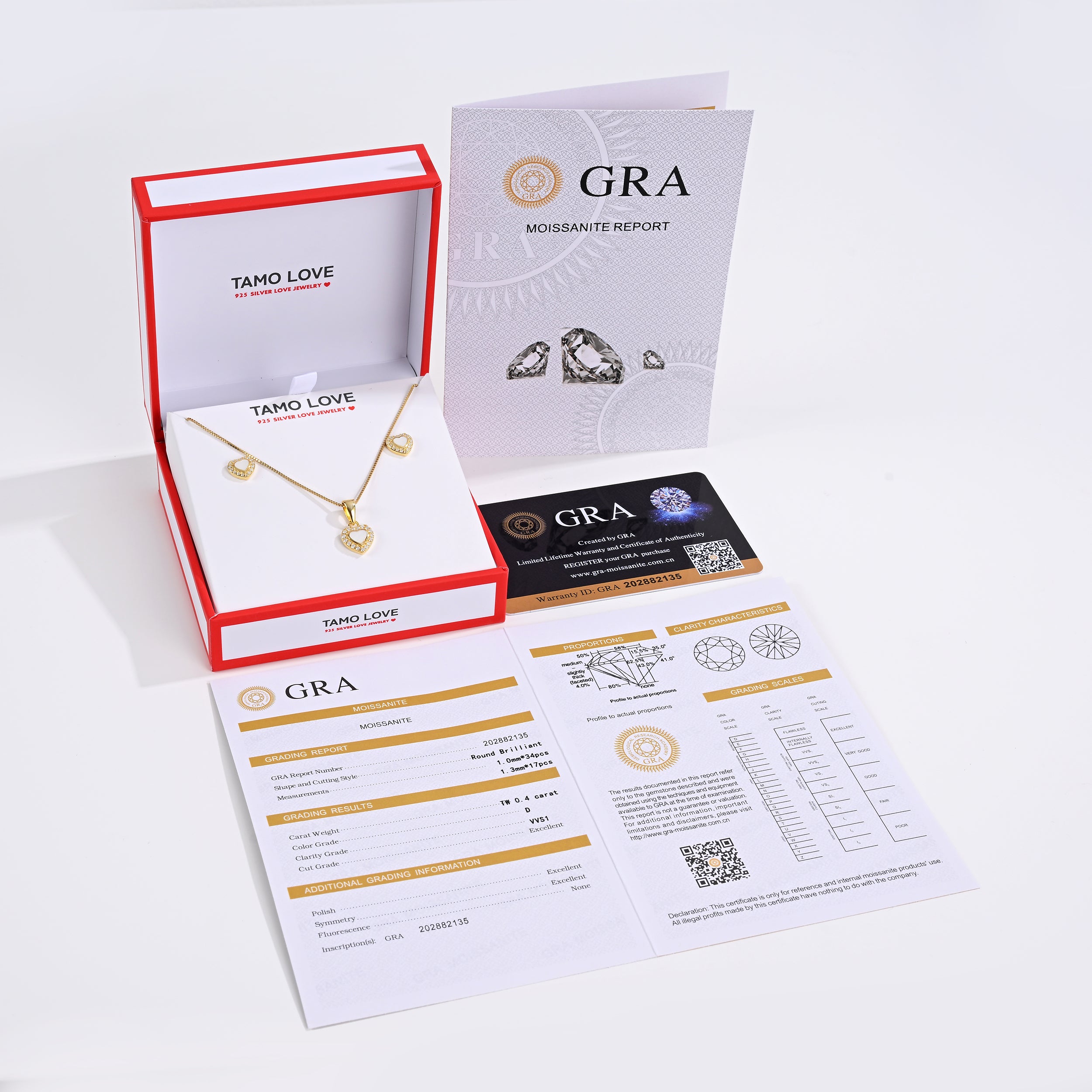 925 Silver Moissanite MOP Earrings & Necklaces Sets Round 0.4 CT. VVS1 D