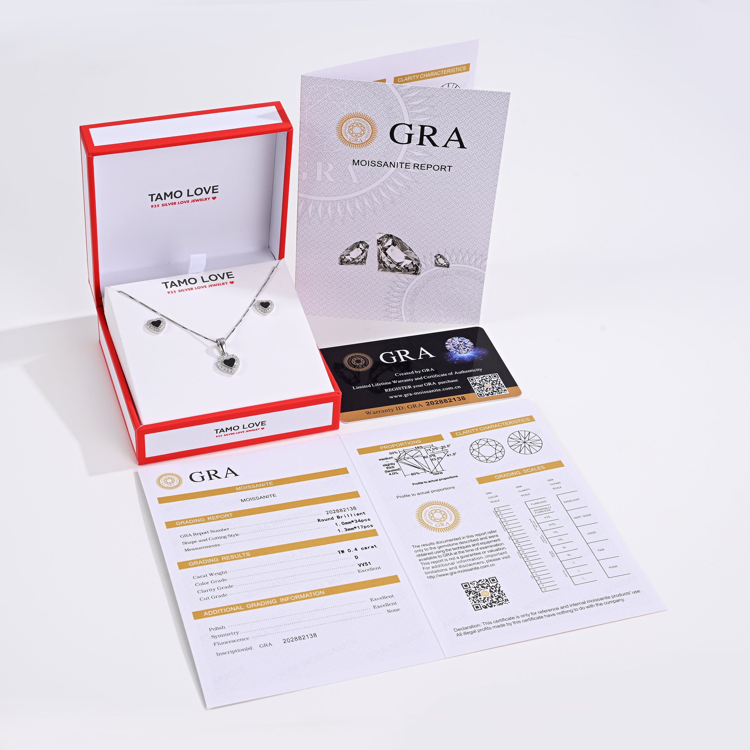 925 Silver Moissanite MOP Earrings & Necklaces Sets Round 0.4 CT. VVS1 D