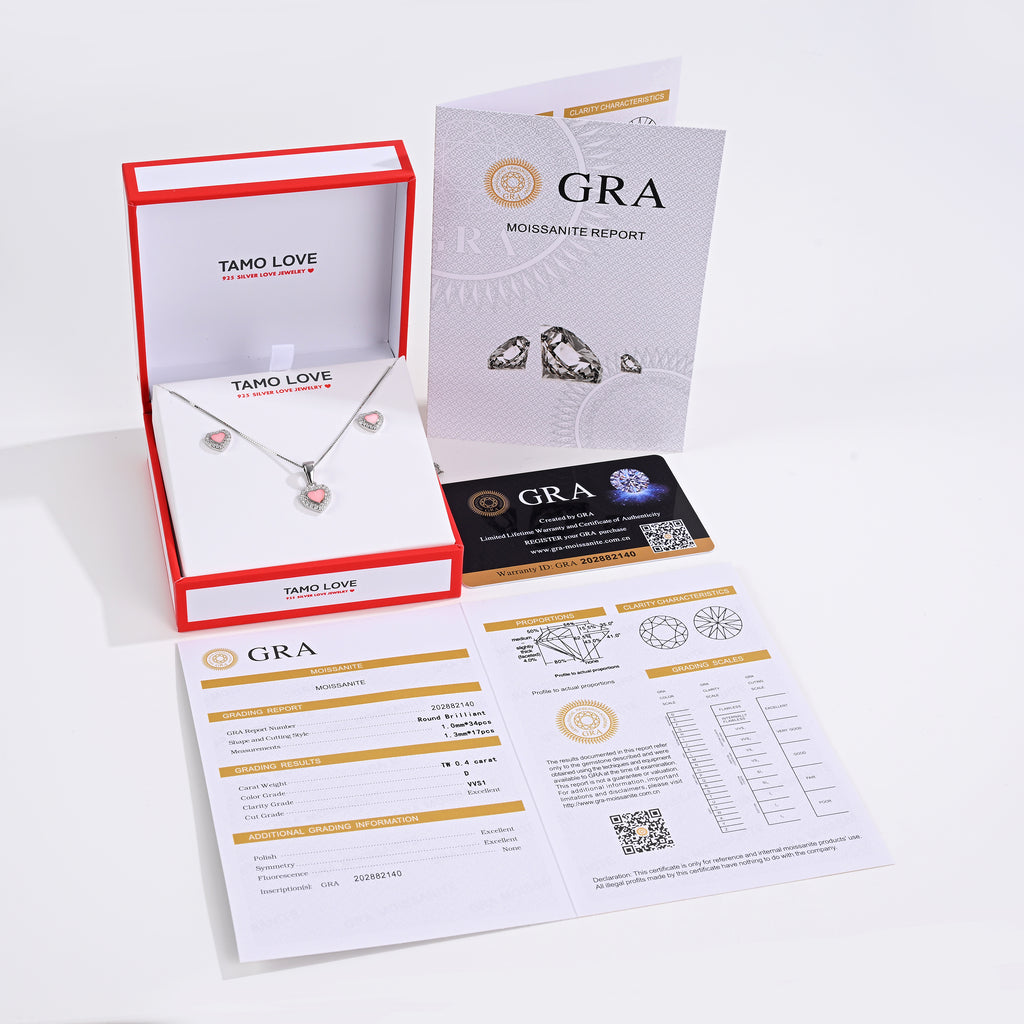 925 Silver Moissanite MOP Earrings & Necklaces Sets Round 0.4 CT. VVS1 D