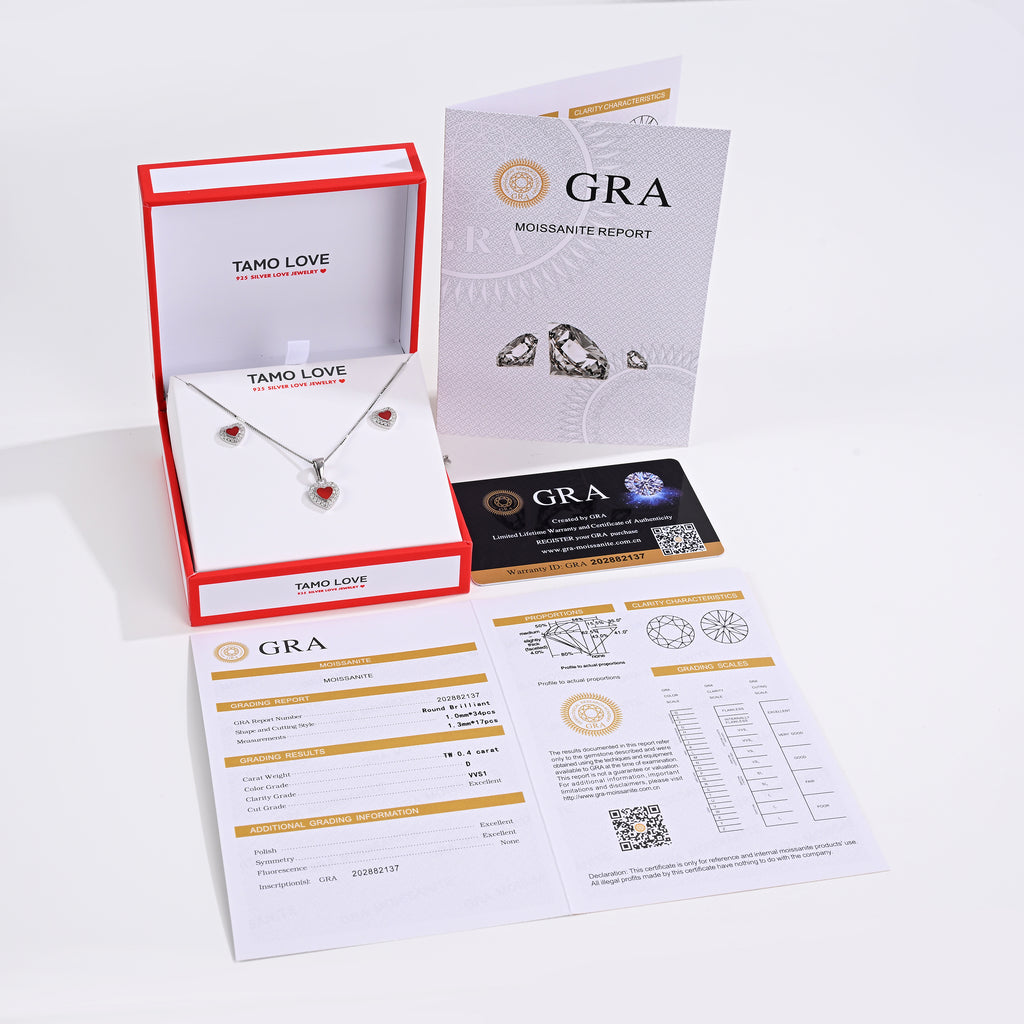 925 Silver Moissanite MOP Earrings & Necklaces Sets Round 0.4 CT. VVS1 D