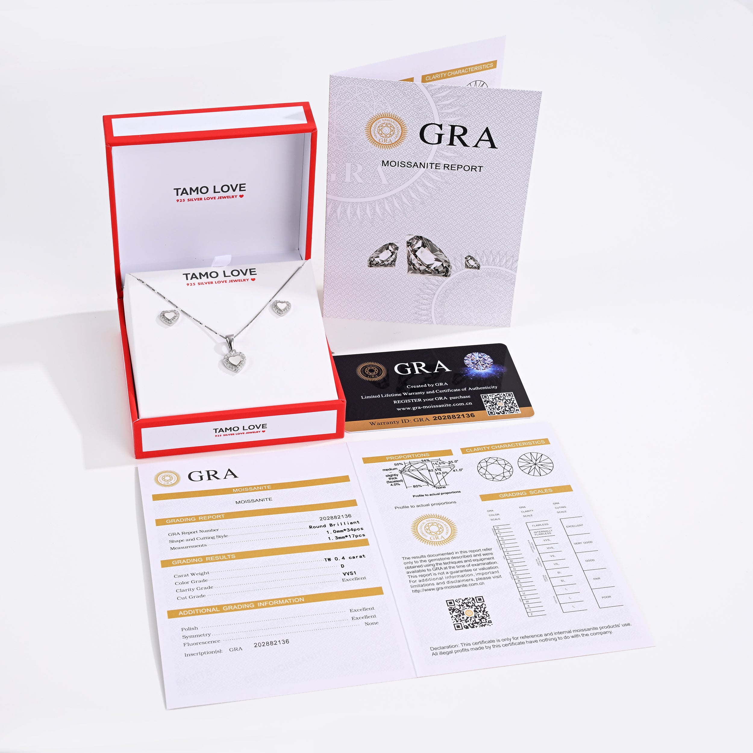 925 Silver Moissanite MOP Earrings & Necklaces Sets Round 0.4 CT. VVS1 D