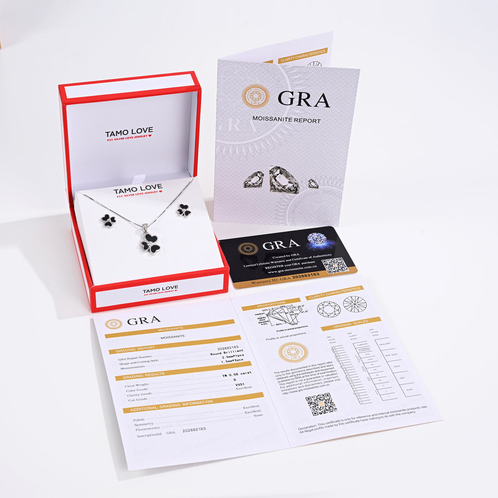 925 Silver Moissanite  MOP Earrings & Necklaces Sets Round 0.08 CT. VVS1 D