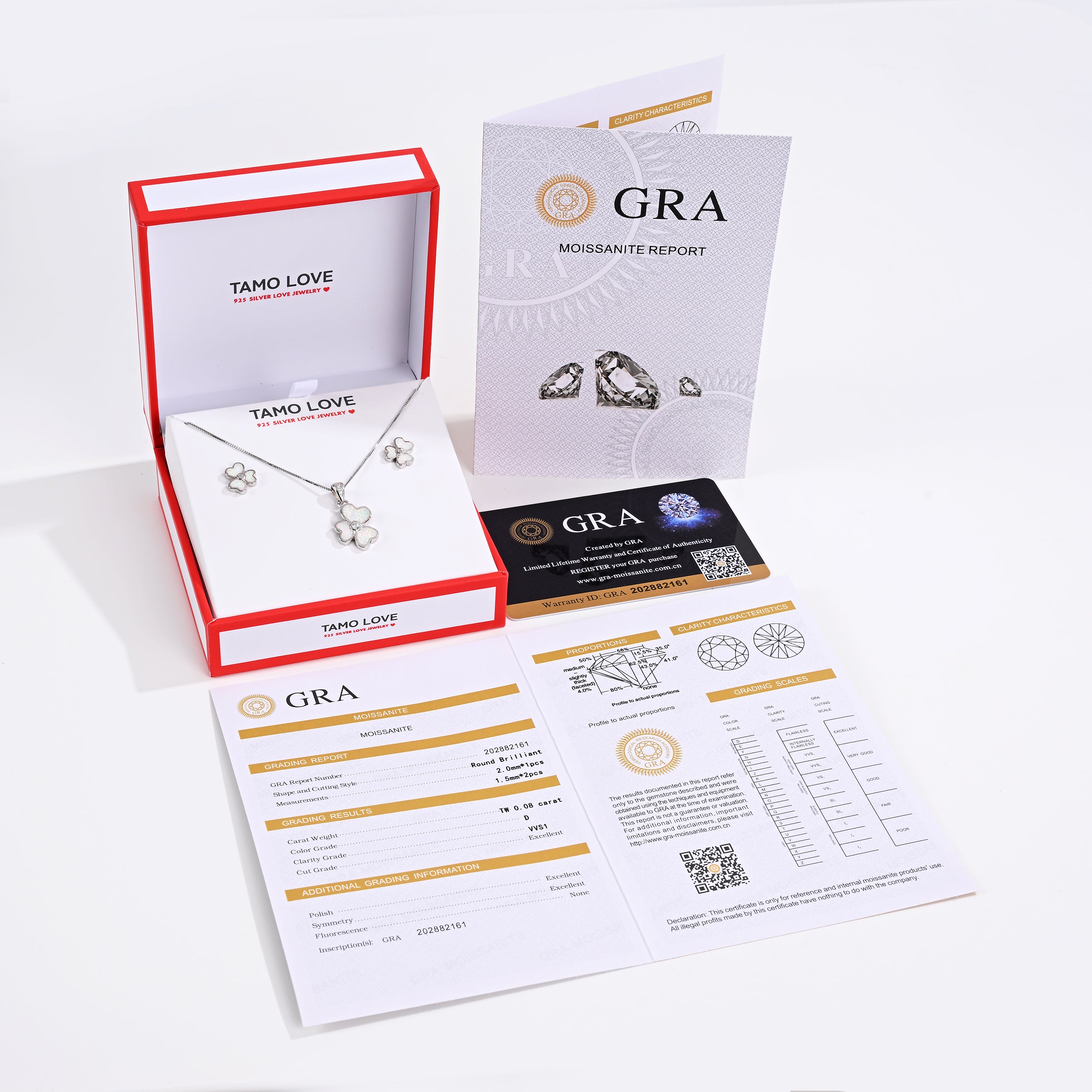 925 Silver Moissanite Opal Earrings & Necklaces Sets Round 0.08 CT. VVS1 D