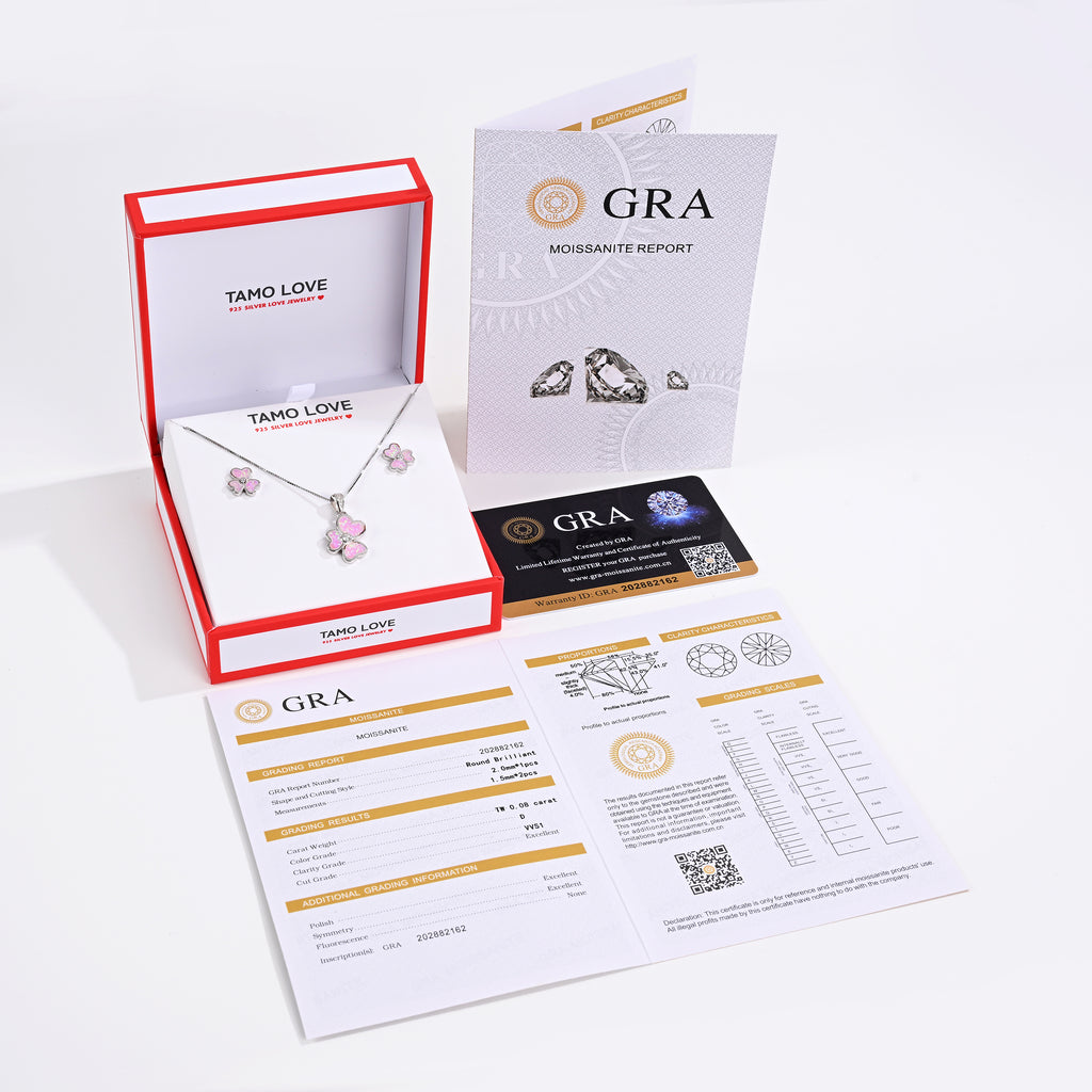 925 Silver Moissanite Opal Earrings & Necklaces Sets Round 0.08 CT. VVS1 D