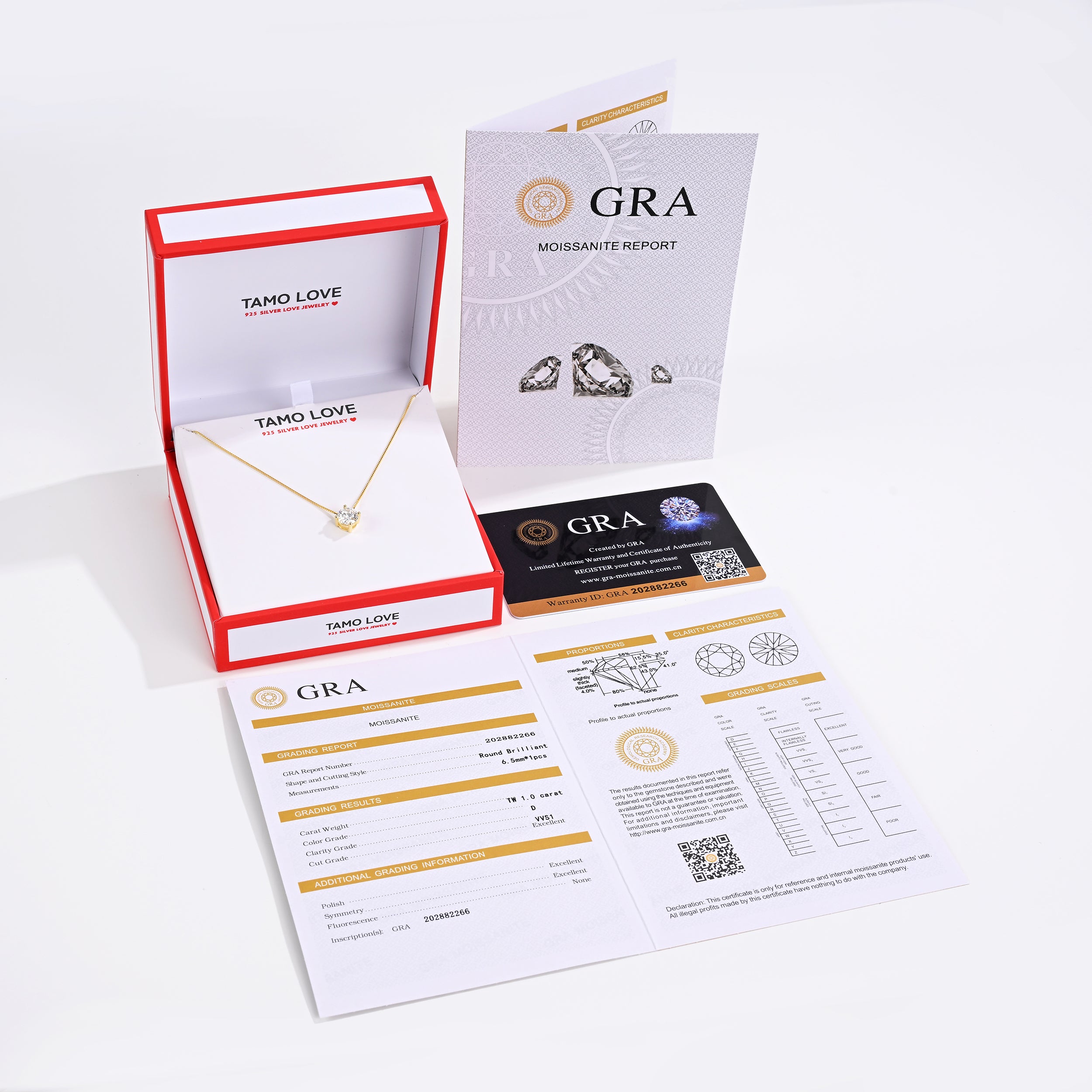 925 Silver Moissanite Necklaces Round 1.0 CT. VVS1 D