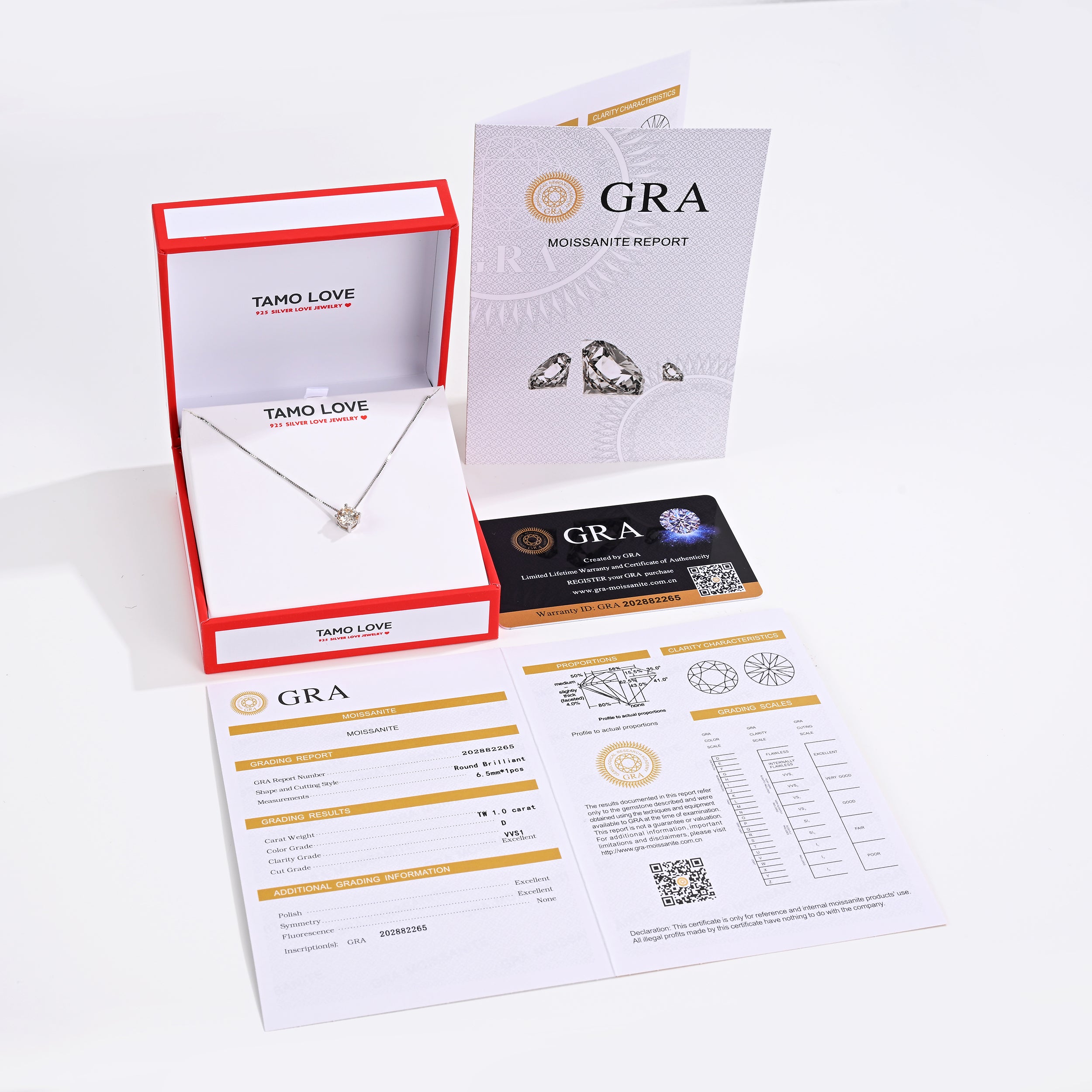 925 Silver Moissanite Necklaces Round 1.0 CT. VVS1 D