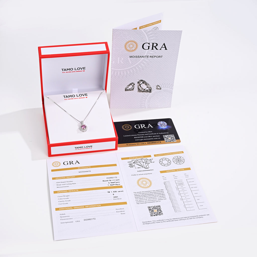 925 Silver Moissanite Necklaces Round 1.028 CT. VVS1 D