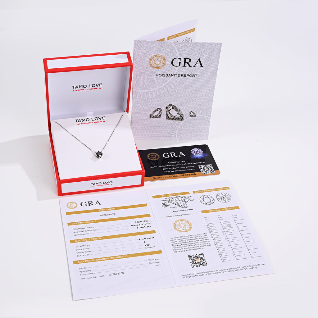925 Silver Moissanite Necklaces Round 1.0 CT. VVS1 D