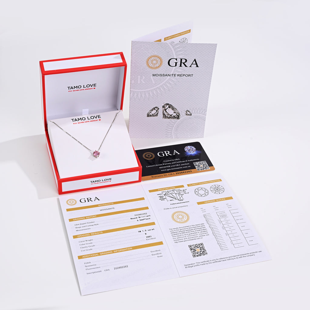 925 Silver Moissanite Necklaces Round 1.0 CT. VVS1 D