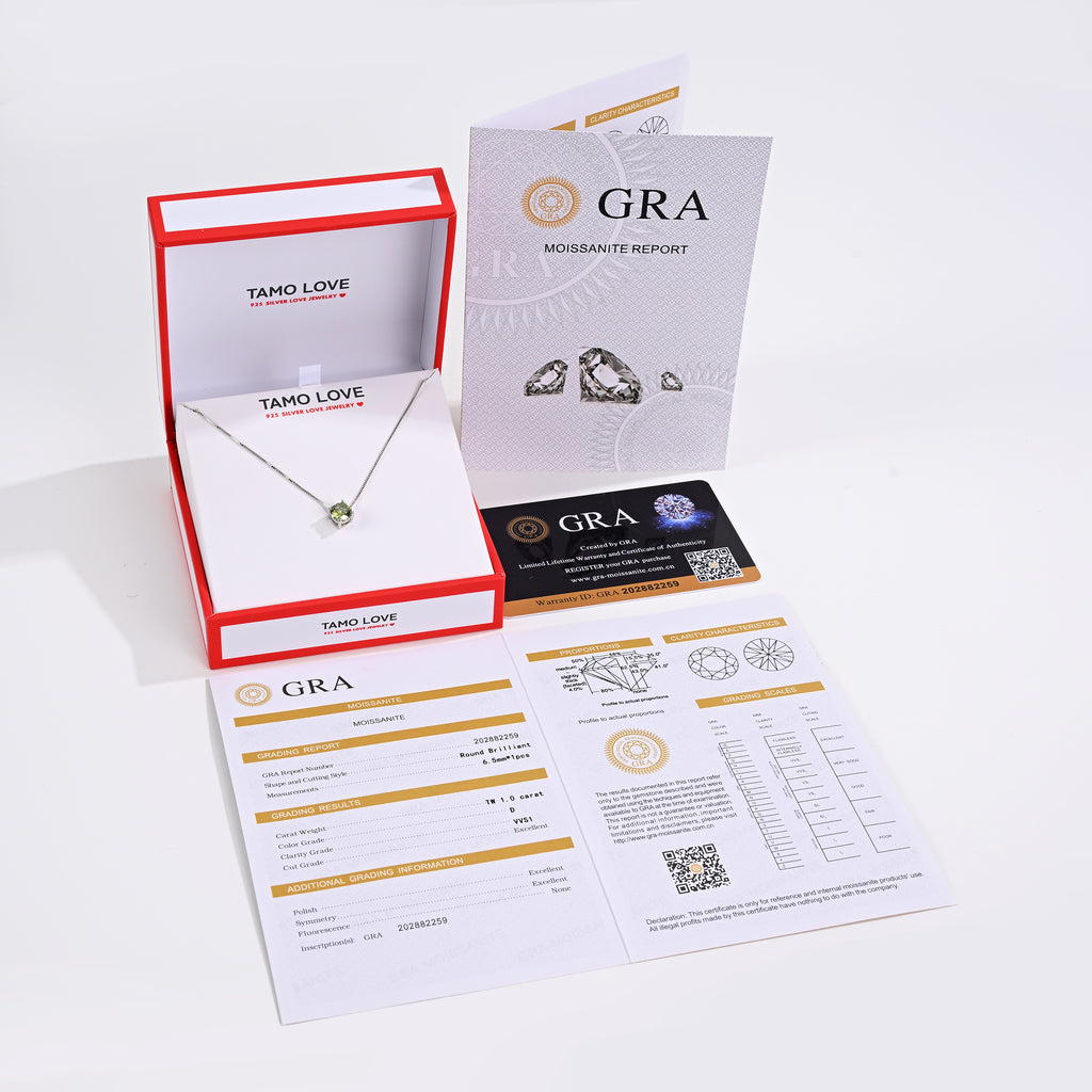 925 Silver Moissanite Necklaces Round 1.0 CT. VVS1 D