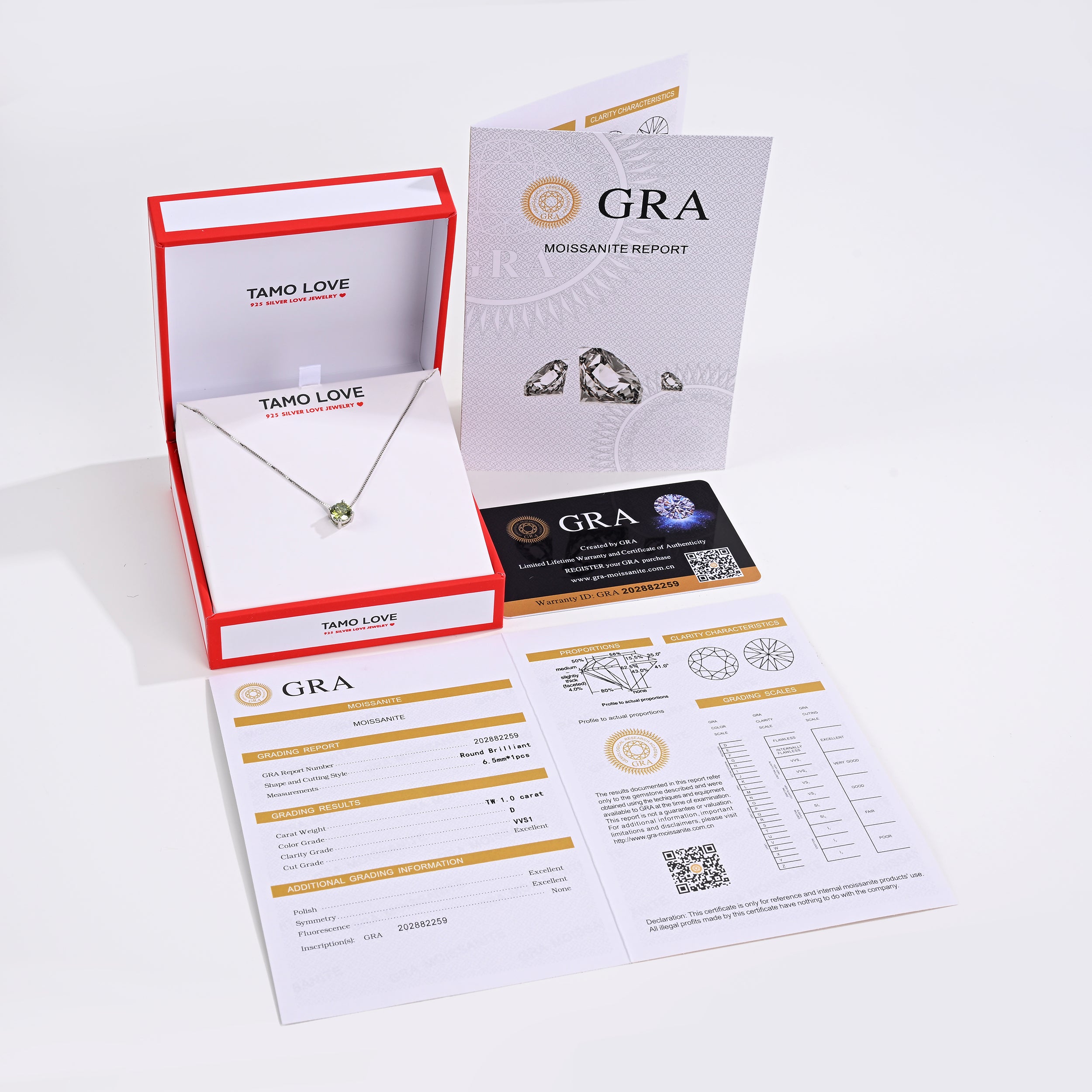 925 Silver Moissanite Necklaces Round 1.0 CT. VVS1 D