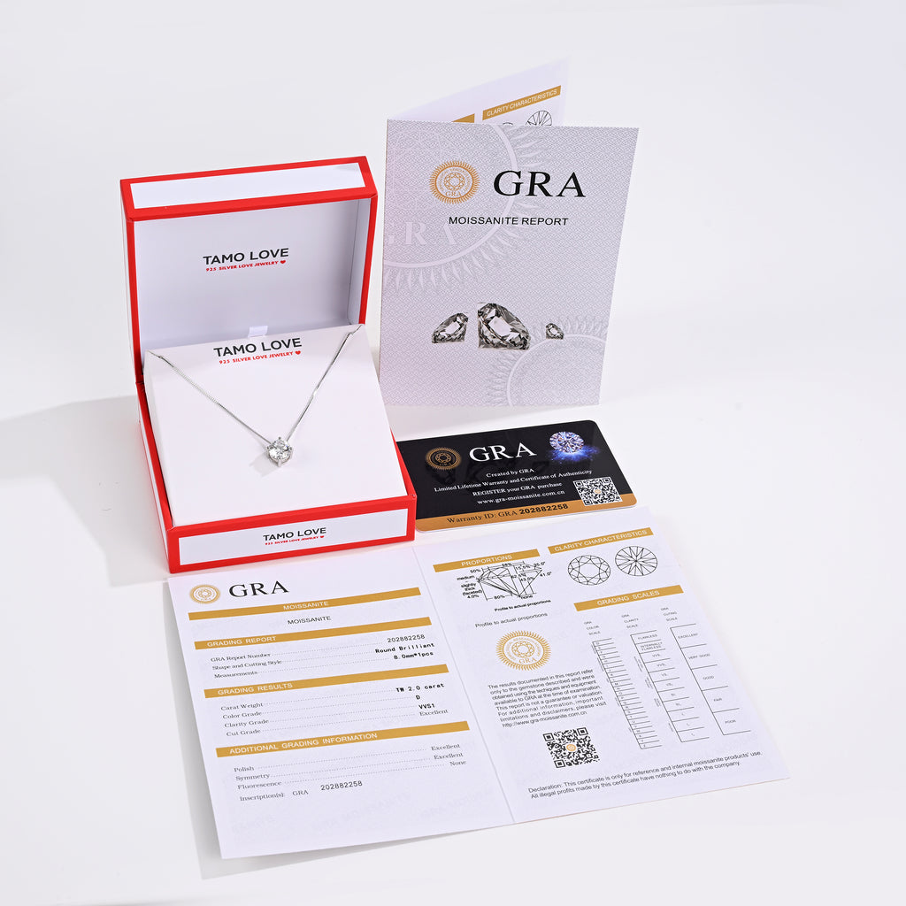 925 Silver Moissanite Necklaces Round 2.0 CT. VVS1 D