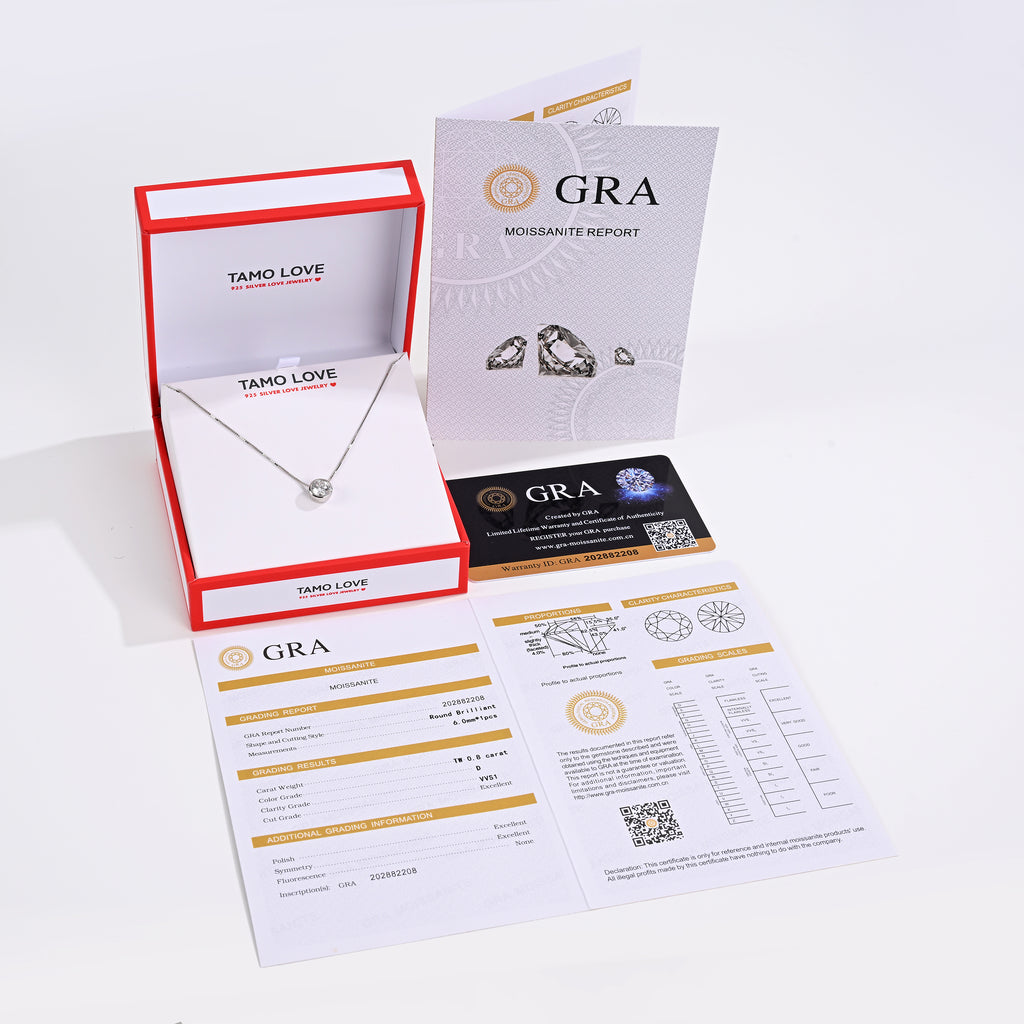 925 Silver Moissanite Necklaces Round 0.8 CT. VVS1 D