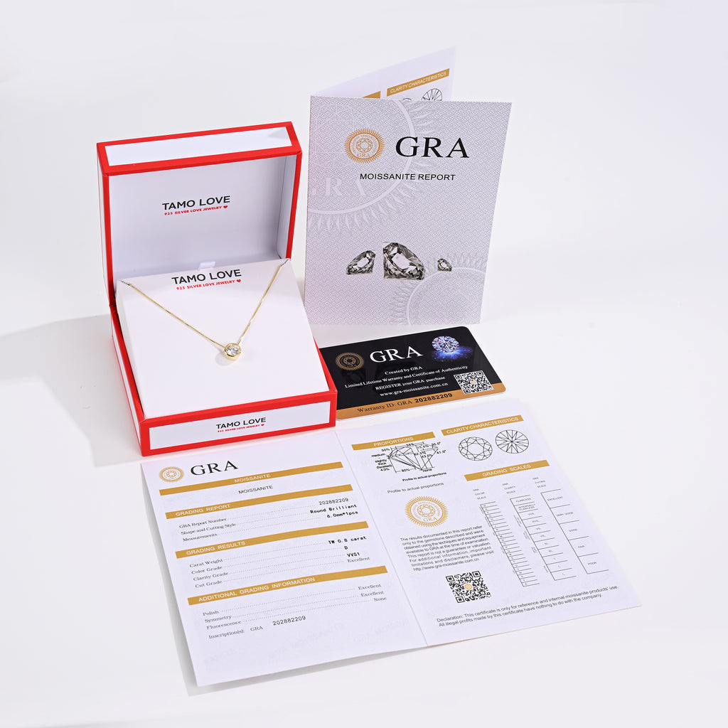 925 Silver Moissanite Necklaces Round 0.8 CT. VVS1 D