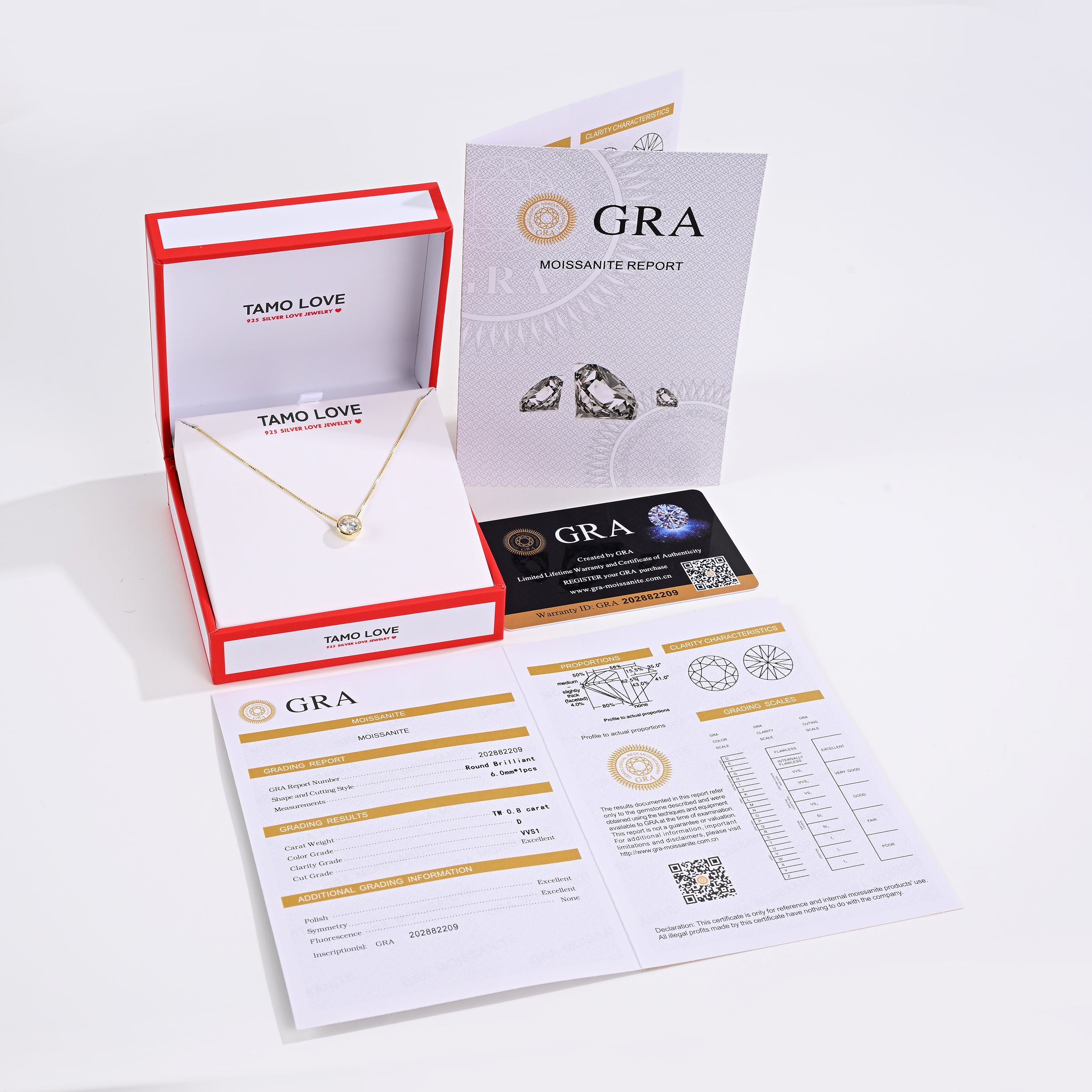 925 Silver Moissanite Necklaces Round 0.8 CT. VVS1 D
