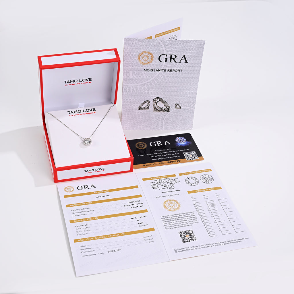 925 Silver Moissanite Necklaces Round 1.2 CT. VVS1 D