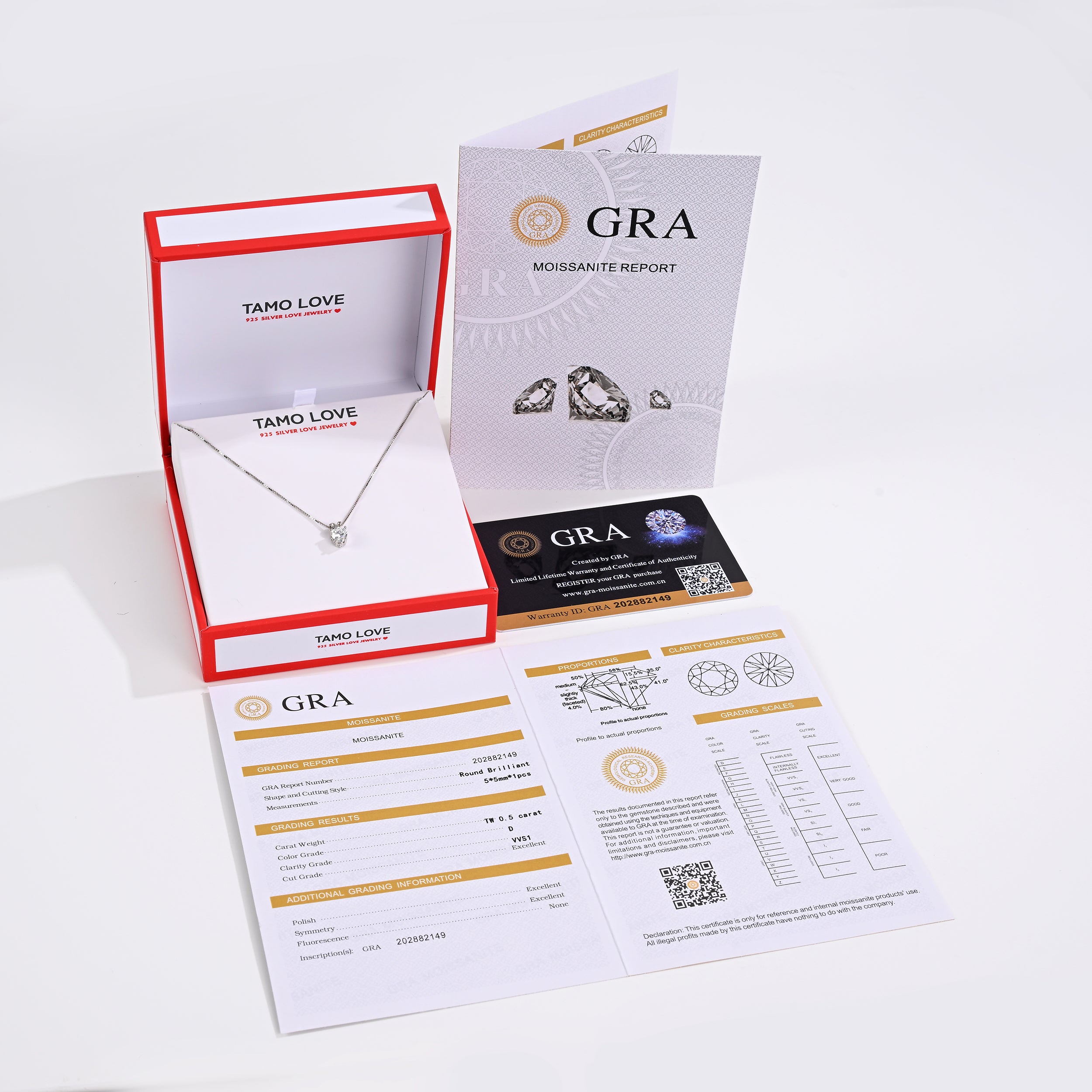 925 Silver Moissanite Necklaces Heart 0.5 CT. VVS1 D