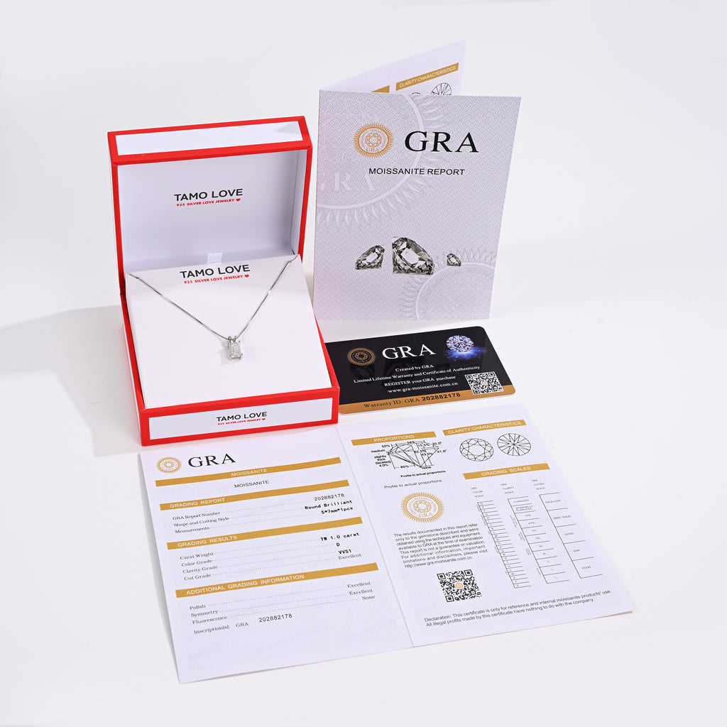 925 Silver Moissanite Necklaces Rectangle 1.0 CT. VVS1 D