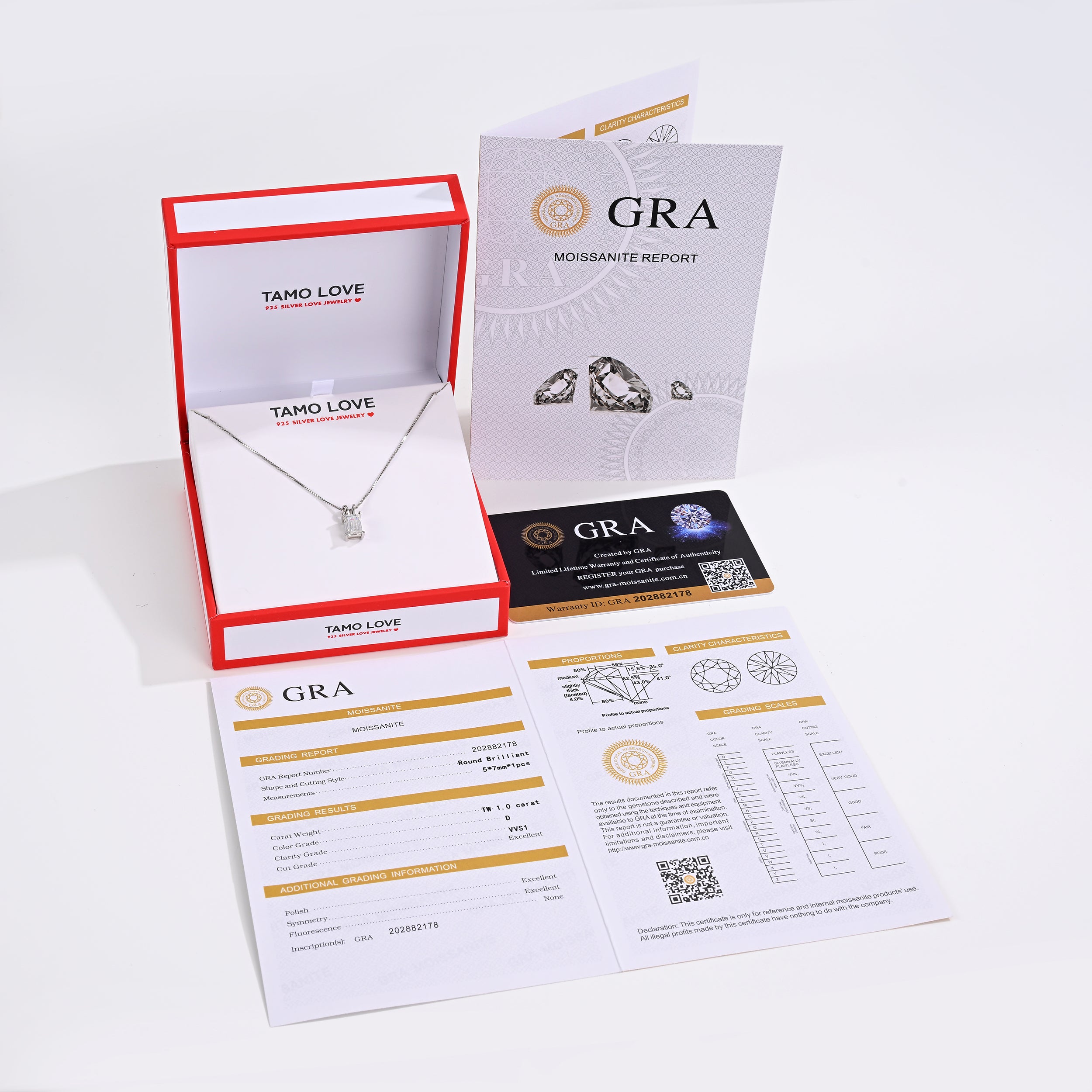 925 Silver Moissanite Necklaces Rectangle 1.0 CT. VVS1 D