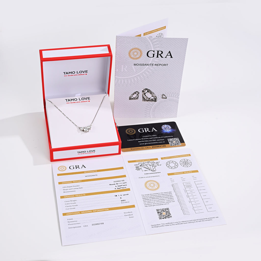 925 Silver Moissanite Necklaces Round 1.6 CT. VVS1 D