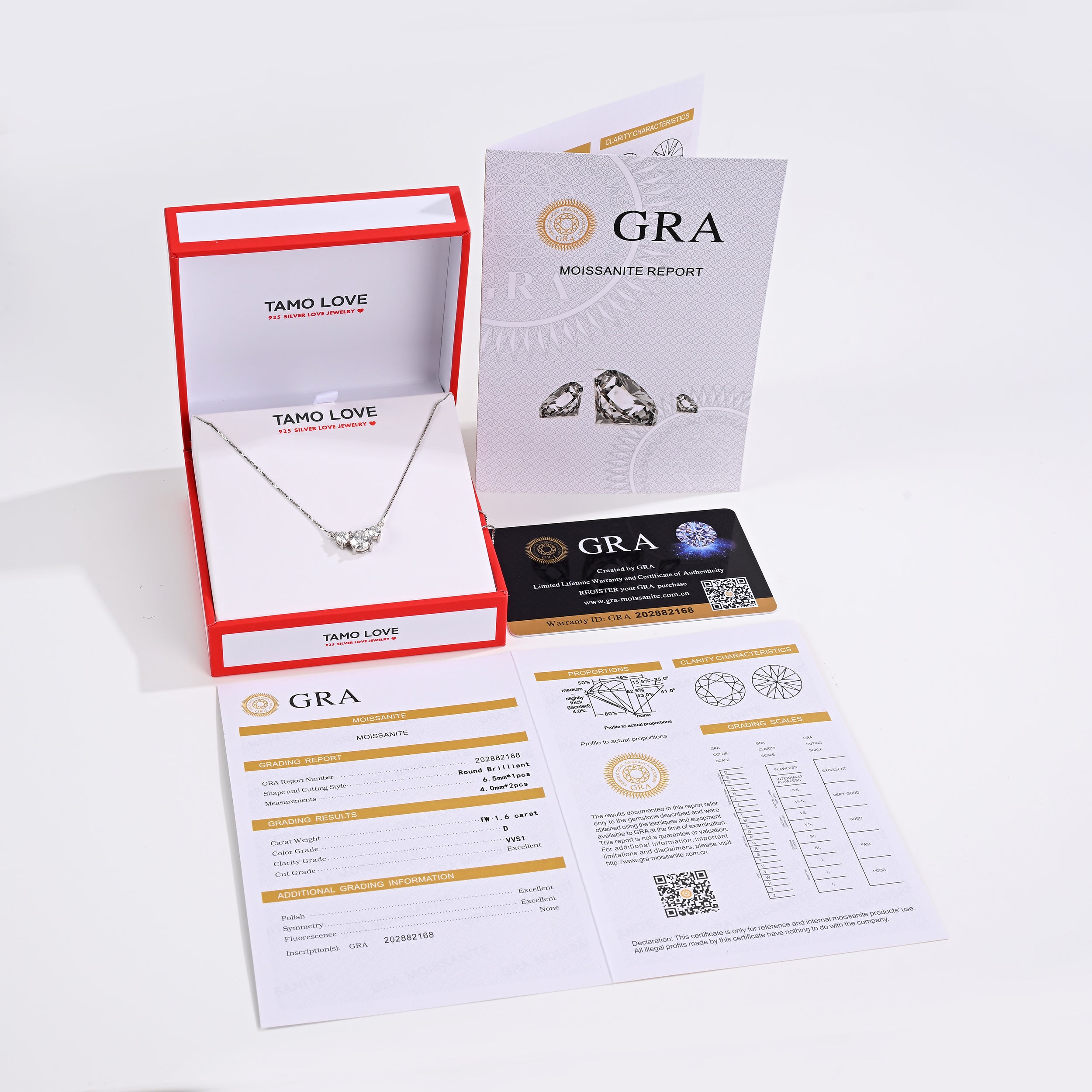 925 Silver Moissanite Necklaces Round 1.6 CT. VVS1 D