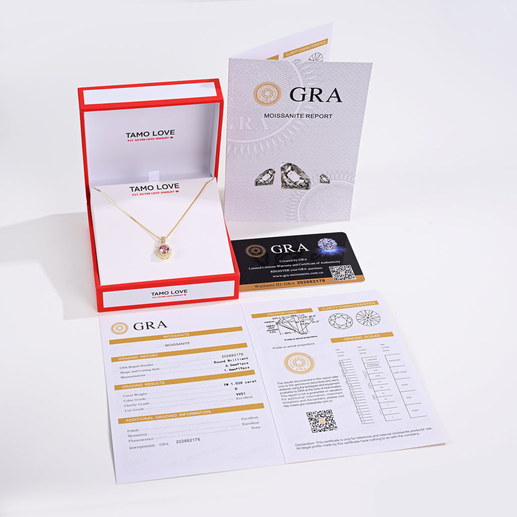 925 Silver Moissanite Necklaces Round 1.028 CT. VVS1 D