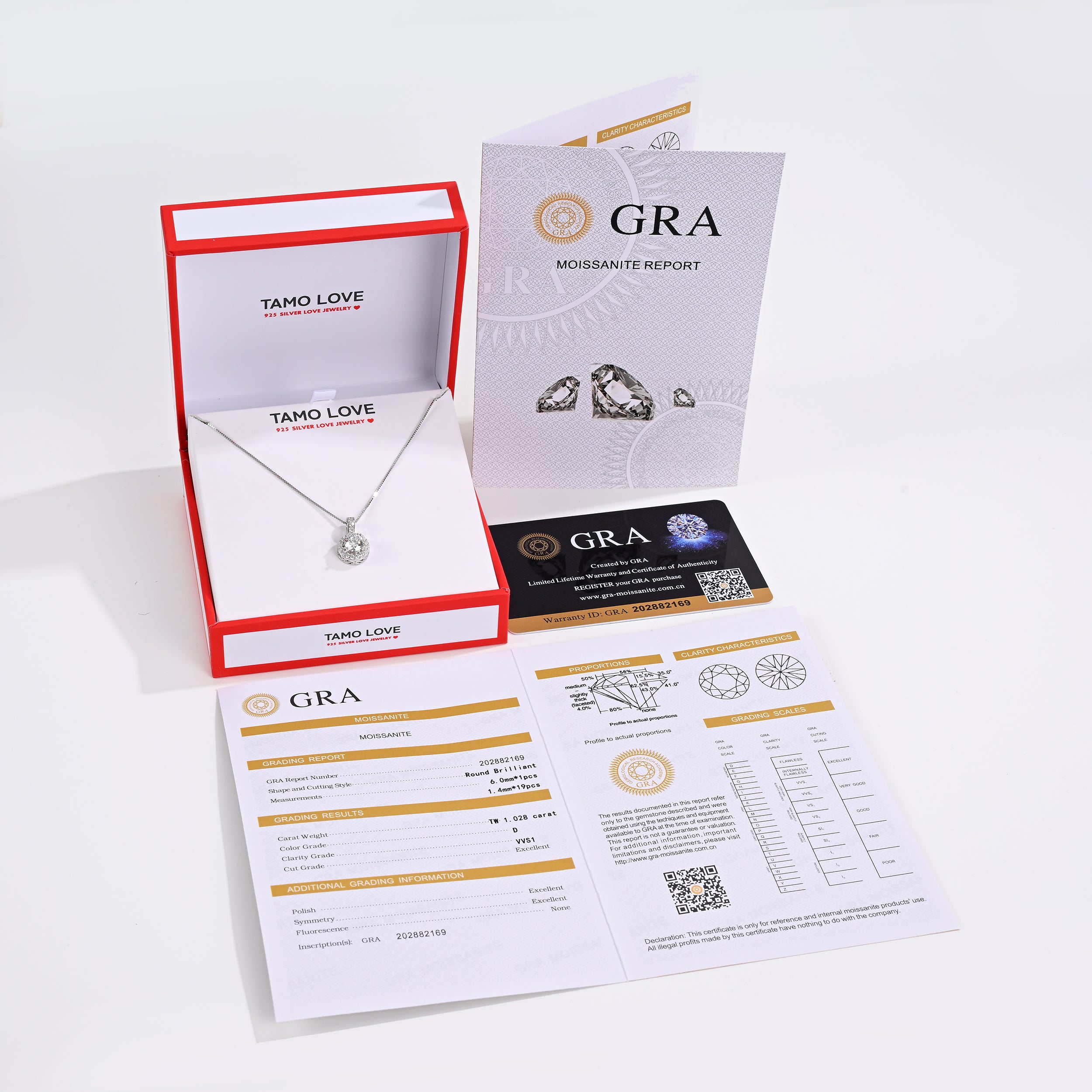 925 Silver Moissanite Necklaces Round 1.028 CT. VVS1 D