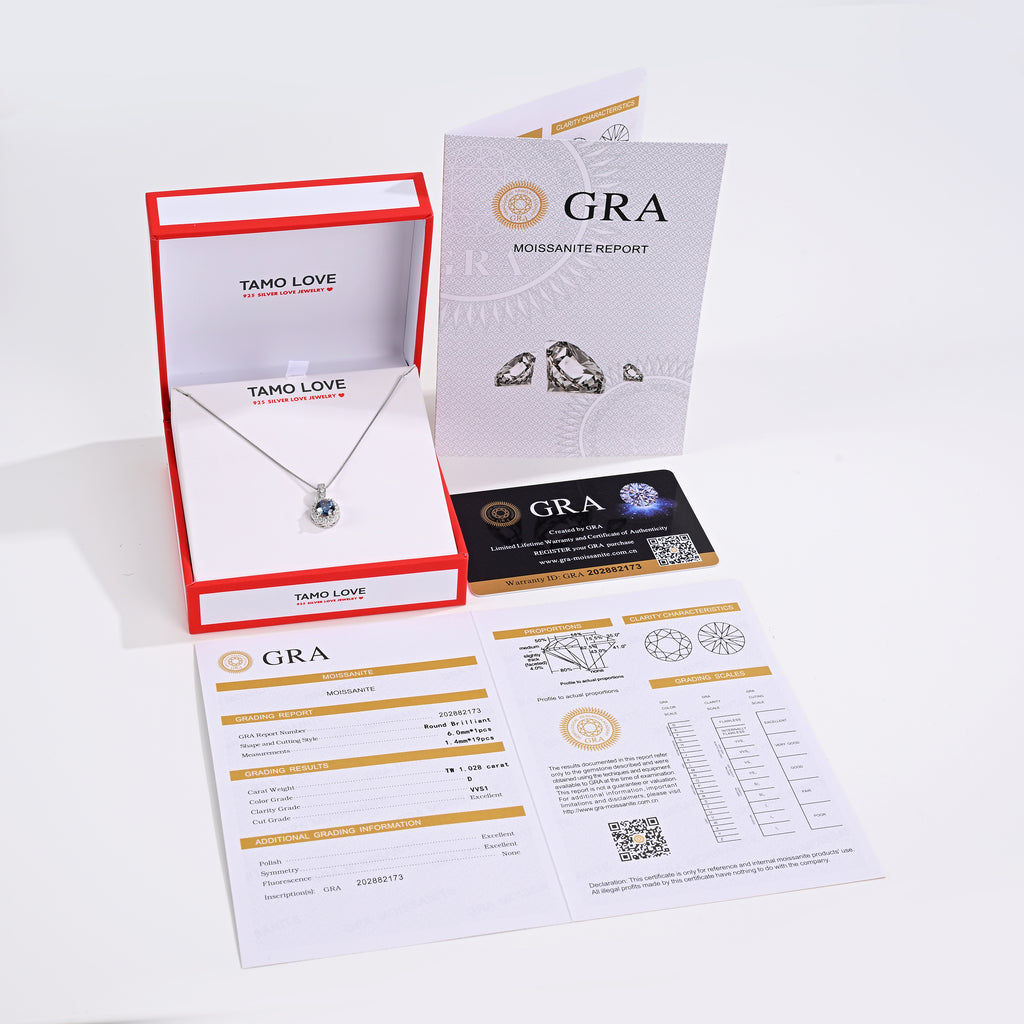 925 Silver Moissanite Necklaces Round 1.028 CT. VVS1 D