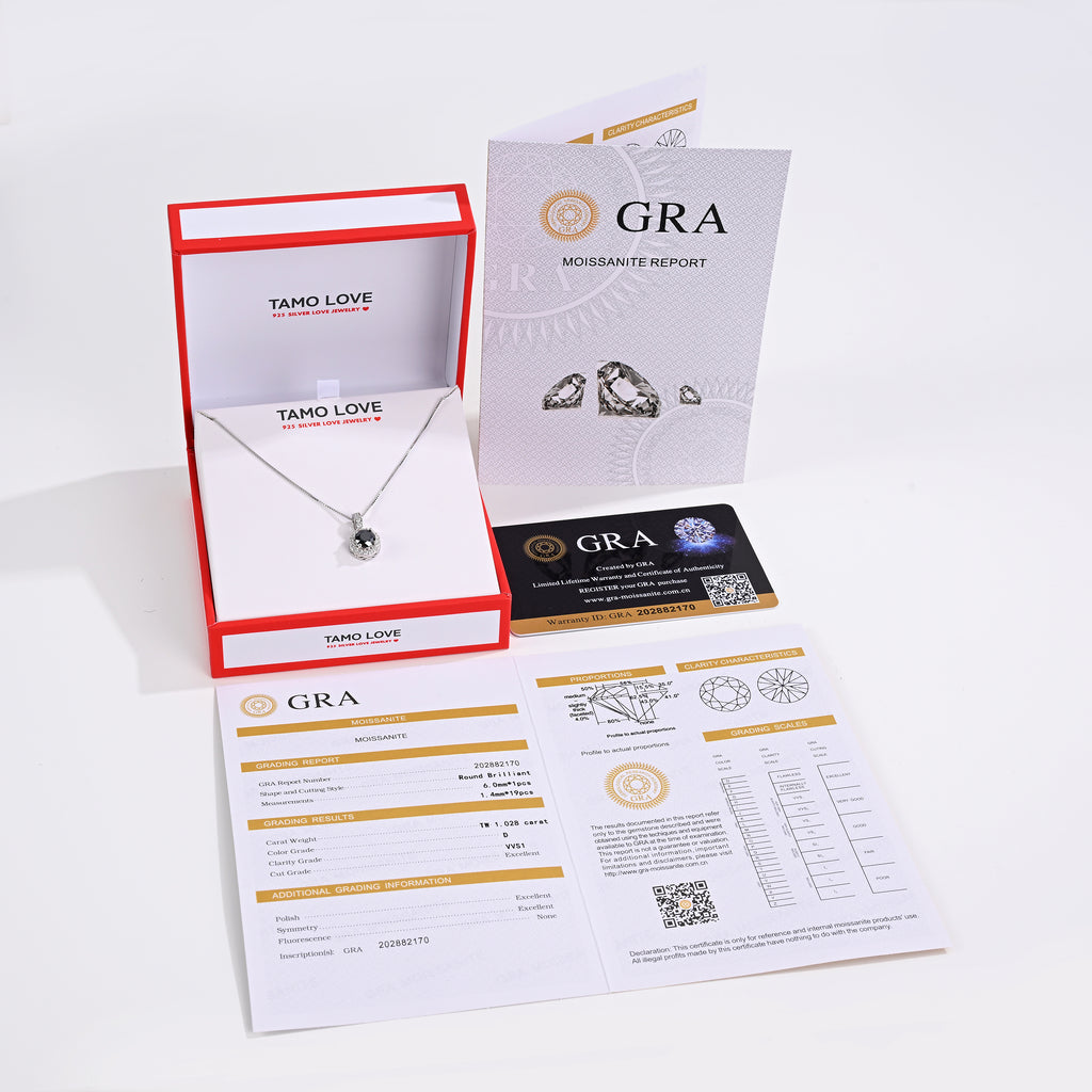 925 Silver Moissanite Necklaces Round 1.028 CT. VVS1 D