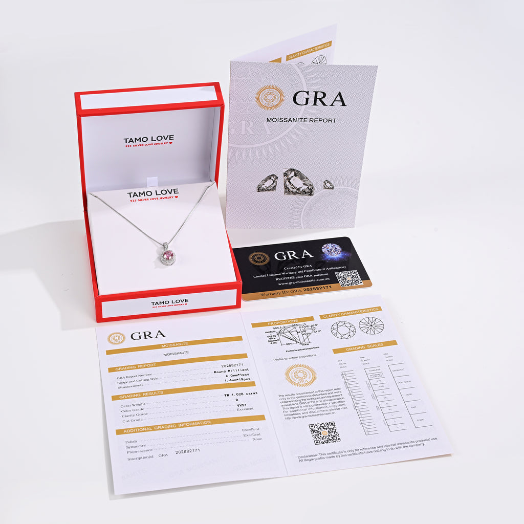 925 Silver Moissanite Necklaces Round 1.028 CT. VVS1 D