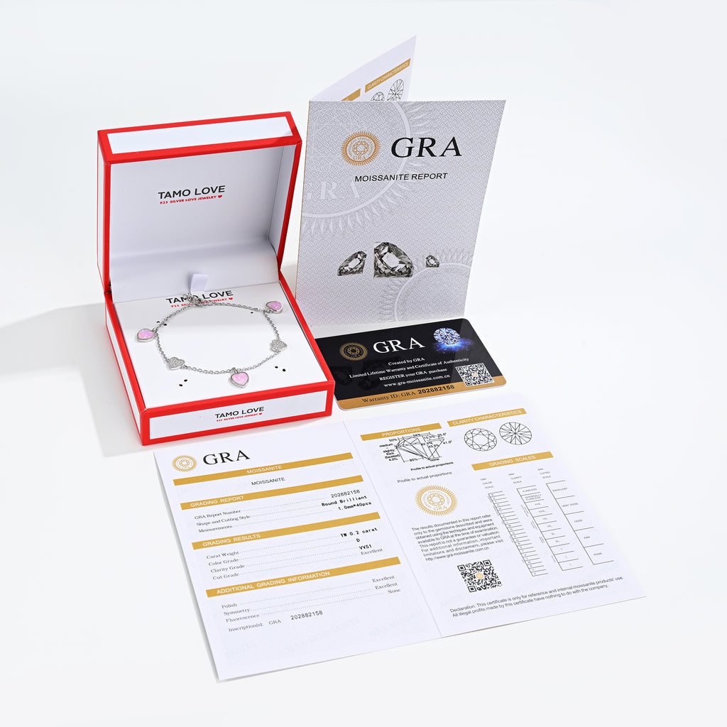 925 Silver Moissanite Opal Bracelets Round 0.2 CT D Color VVS1