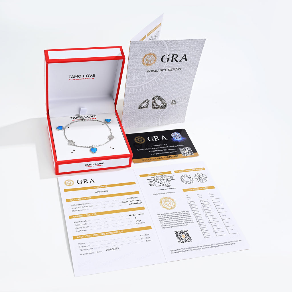 925 Silver Moissanite Opal Bracelets Round 0.2 CT D Color VVS1