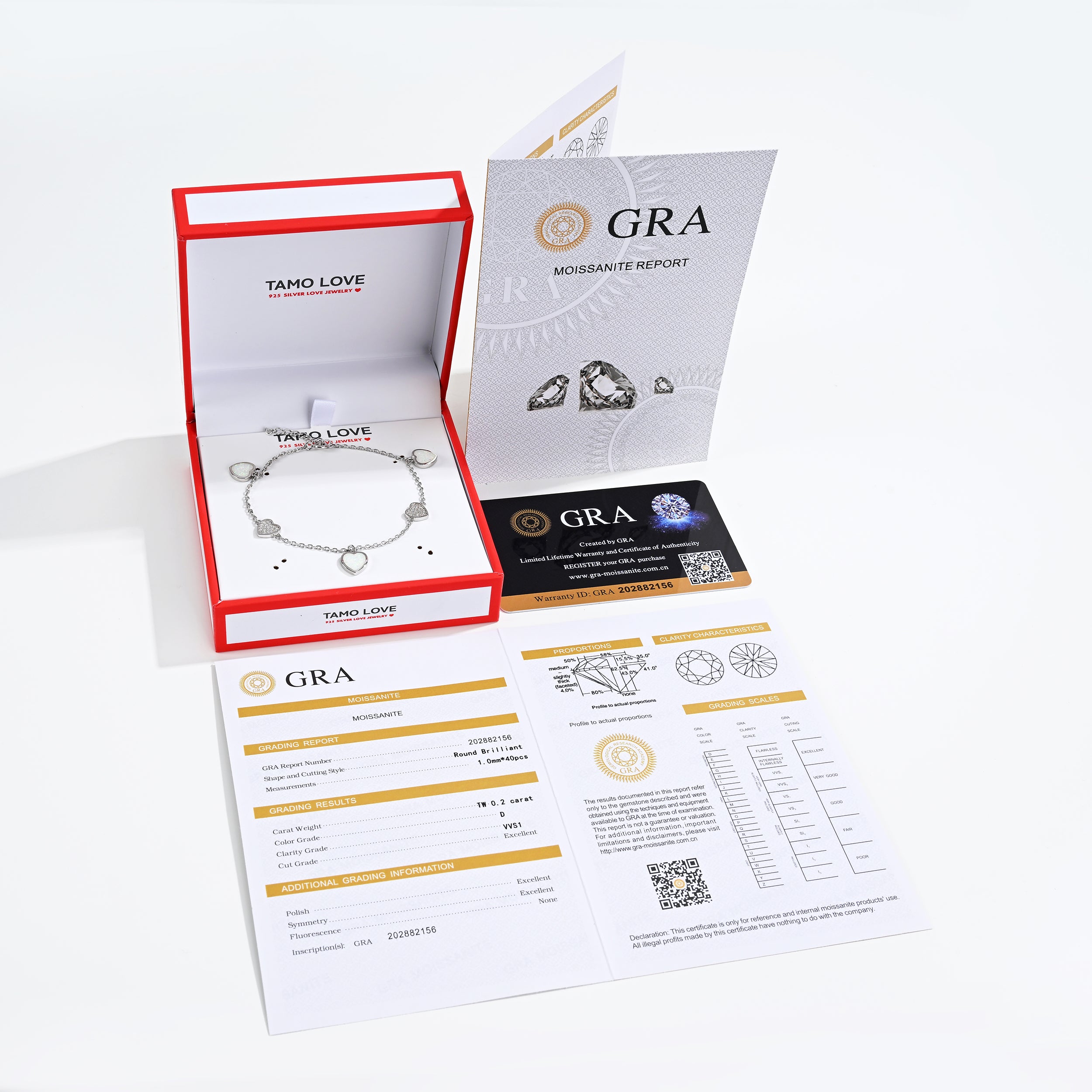 925 Silver Moissanite Opal Bracelets Round 0.2 CT D Color VVS1