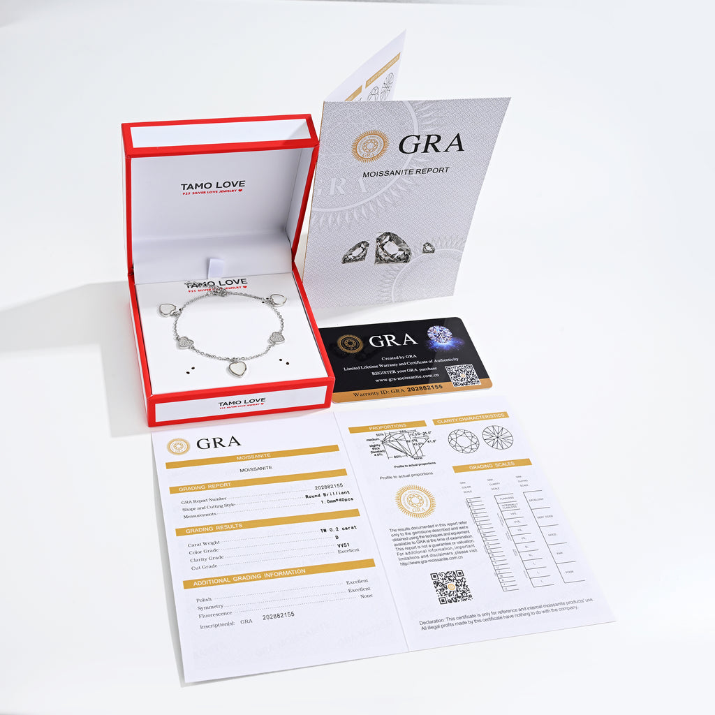 925 Silver Moissanite MOP Bracelets Round 0.2 CT D Color VVS1