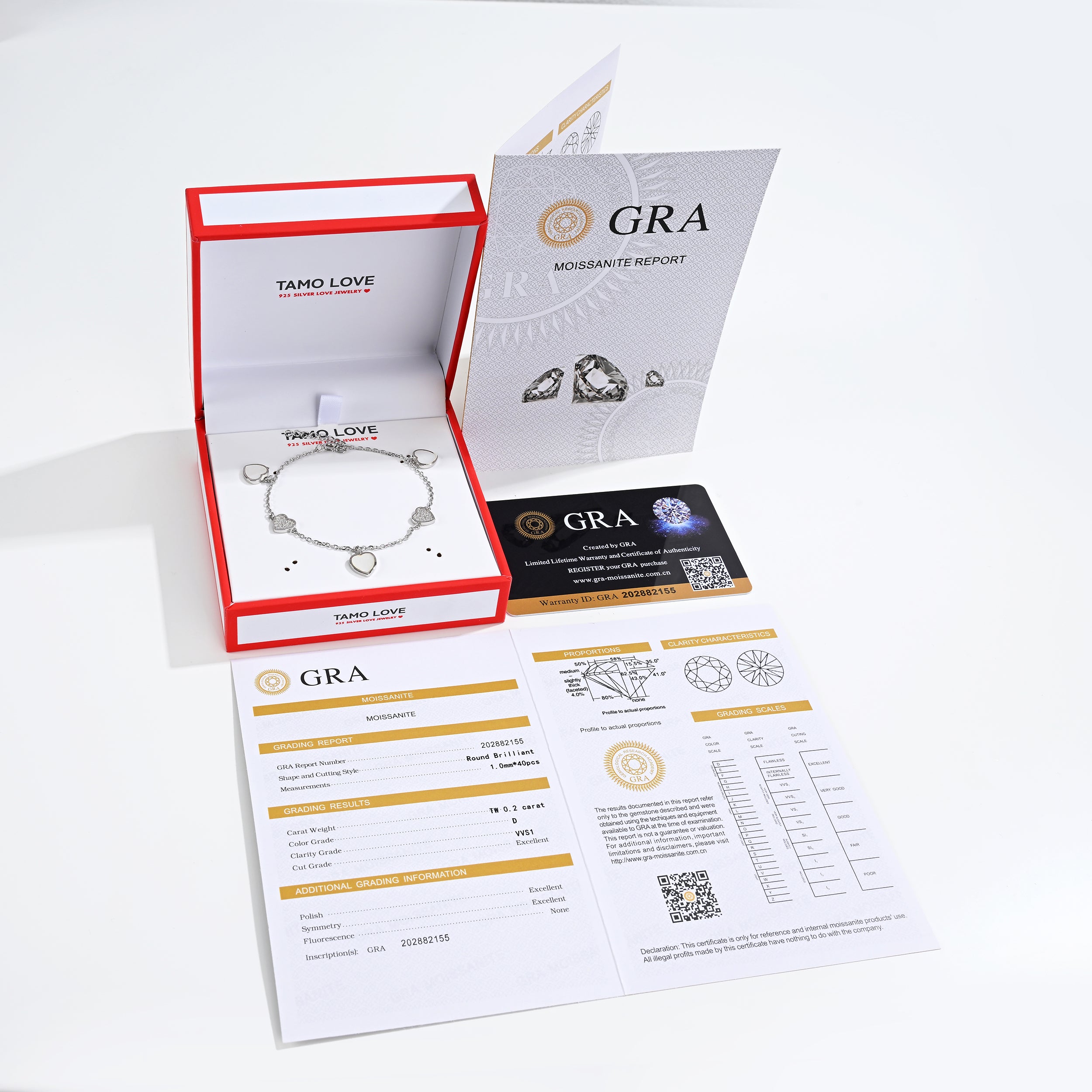 925 Silver Moissanite MOP Bracelets Round 0.2 CT D Color VVS1