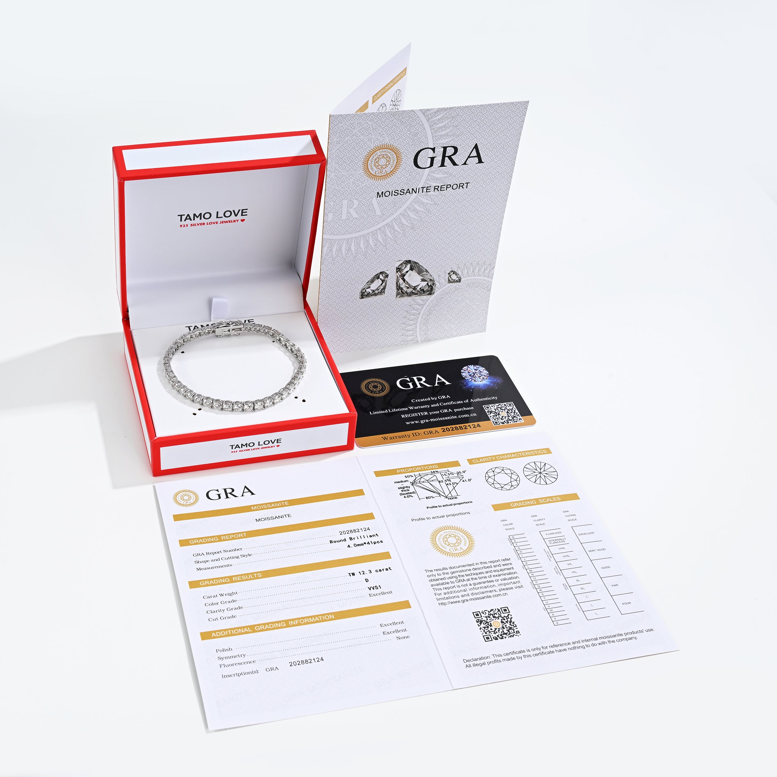 925 Silver Moissanite Tennis Bracelets Round D Color VVS1  12.3 CT