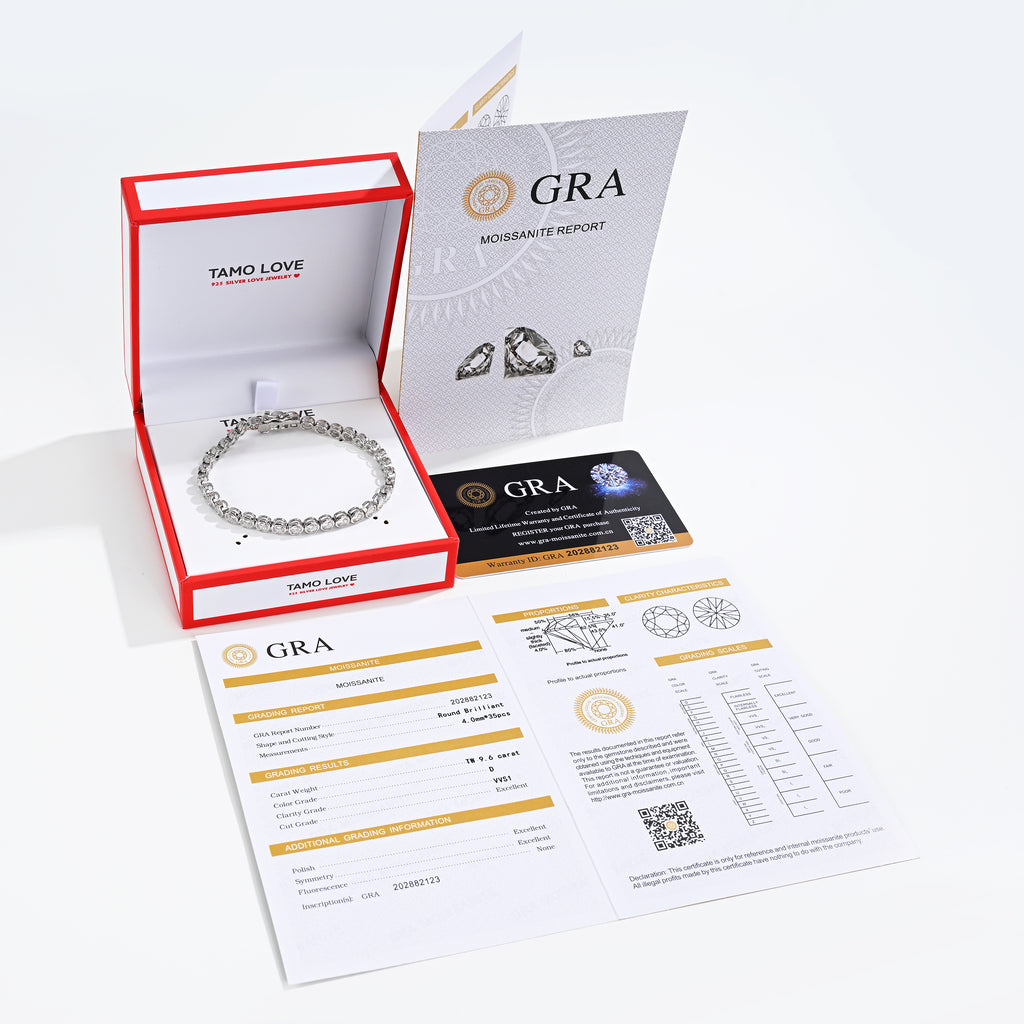 925 Silver Moissanite Bracelets Round D Color VVS1 9.6CT