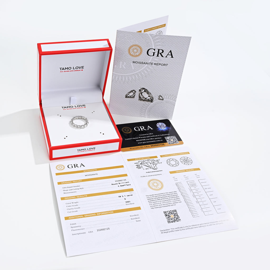 925 Silver Moissanite Rings Round D Color VVS1 5.1 CT