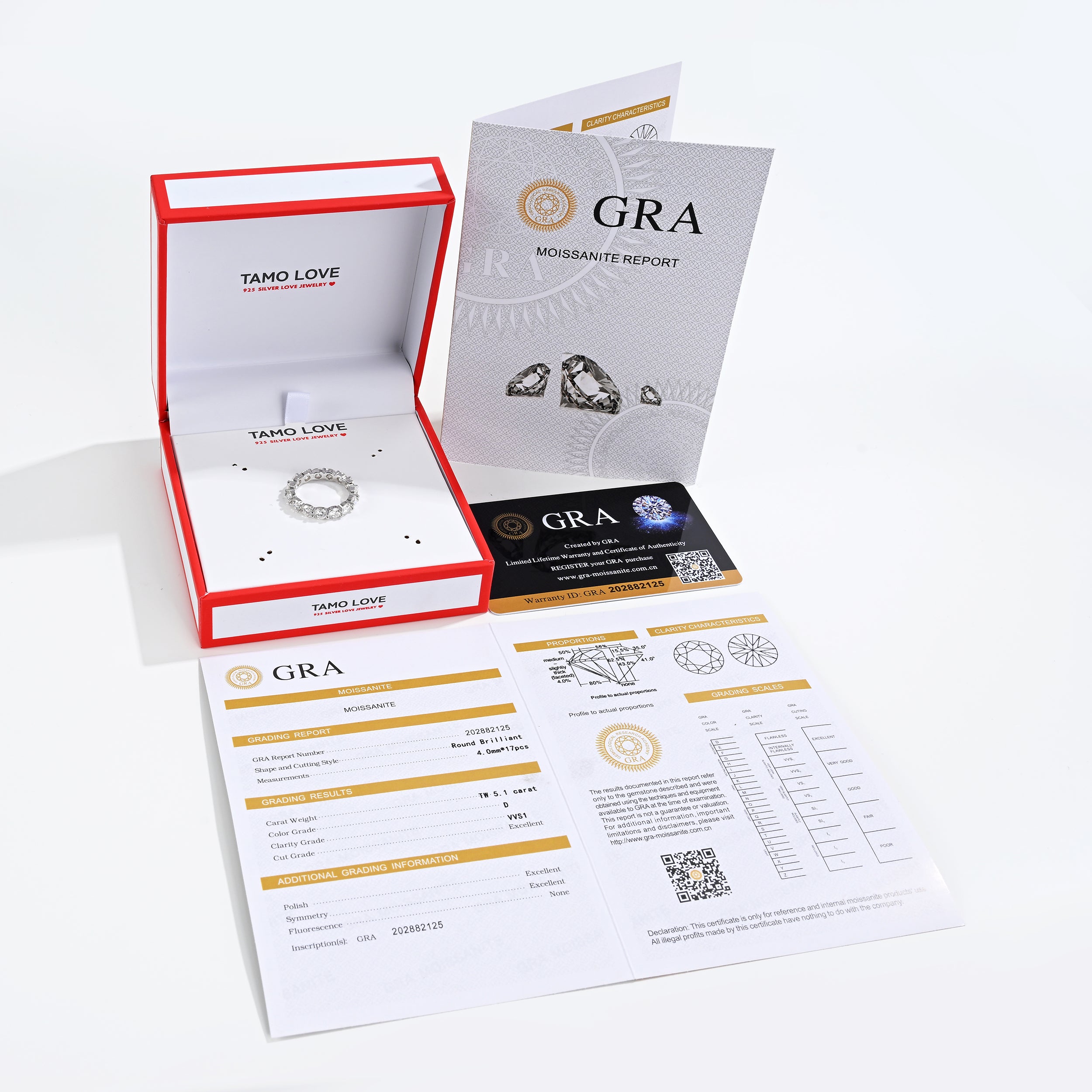 925 Silver Moissanite Rings Round D Color VVS1 5.1 CT