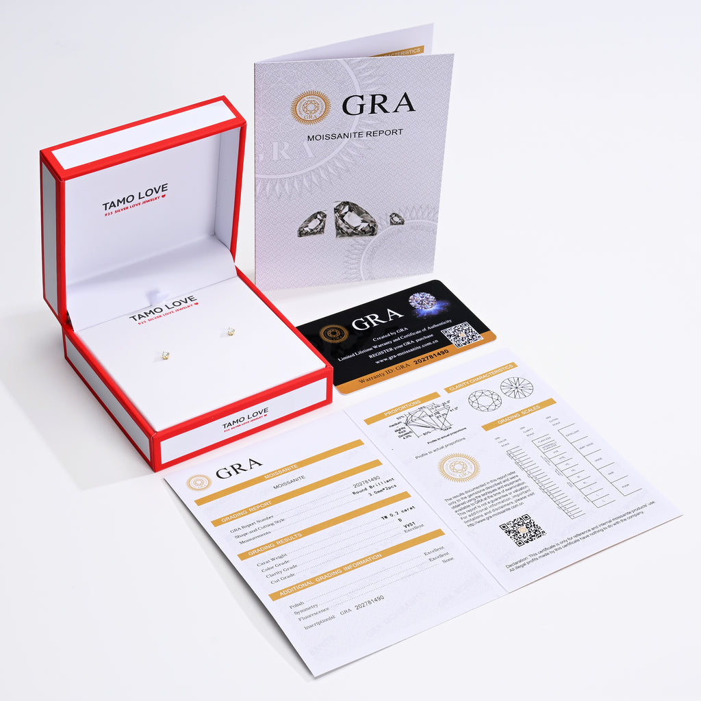 925 Silver Moissanite Earrings Round 3MM D Color VVS1  0.2 CT