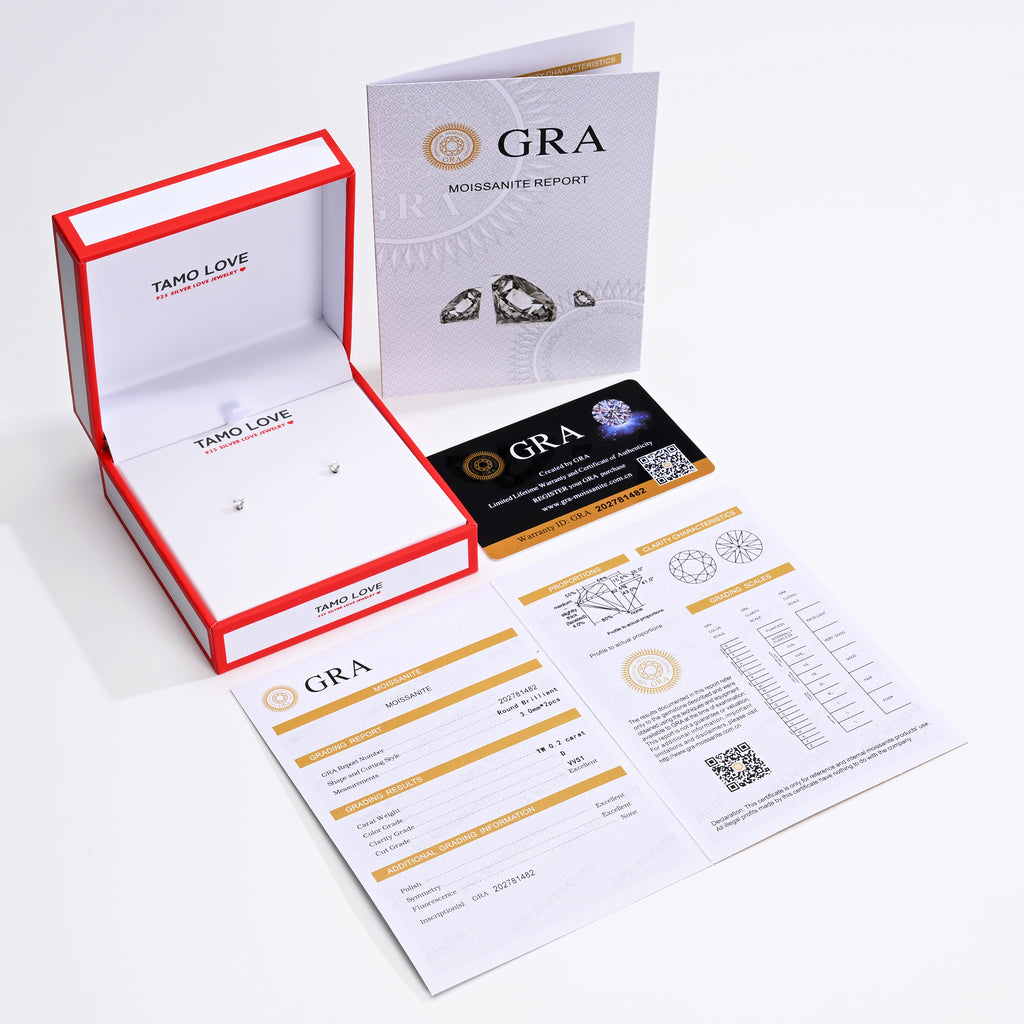 925 Silver Moissanite Earrings Round 3MM D Color VVS1  0.2 CT